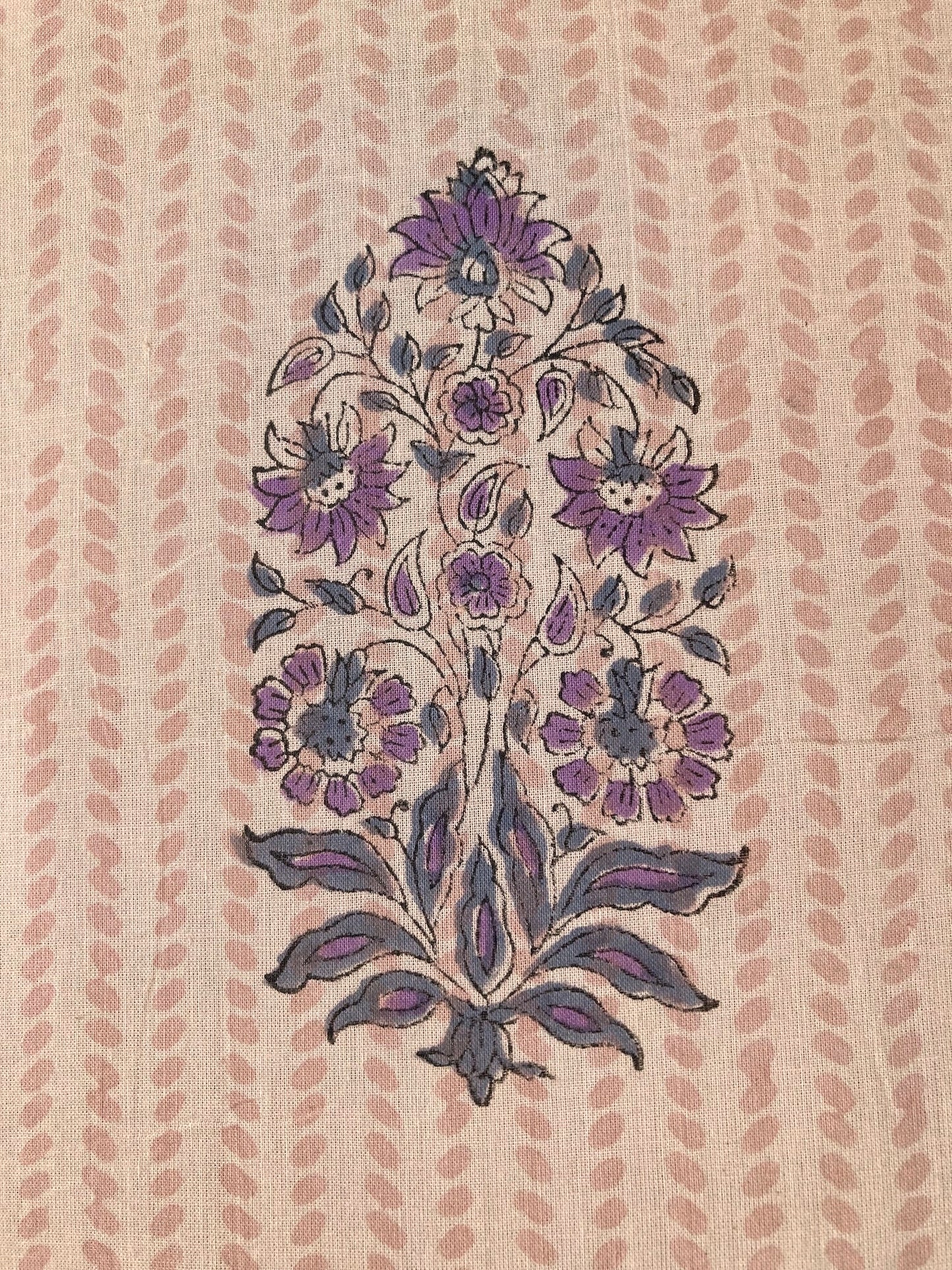 Hand Block Print Natural x Purple Floral Cotton Fabric  #264-8