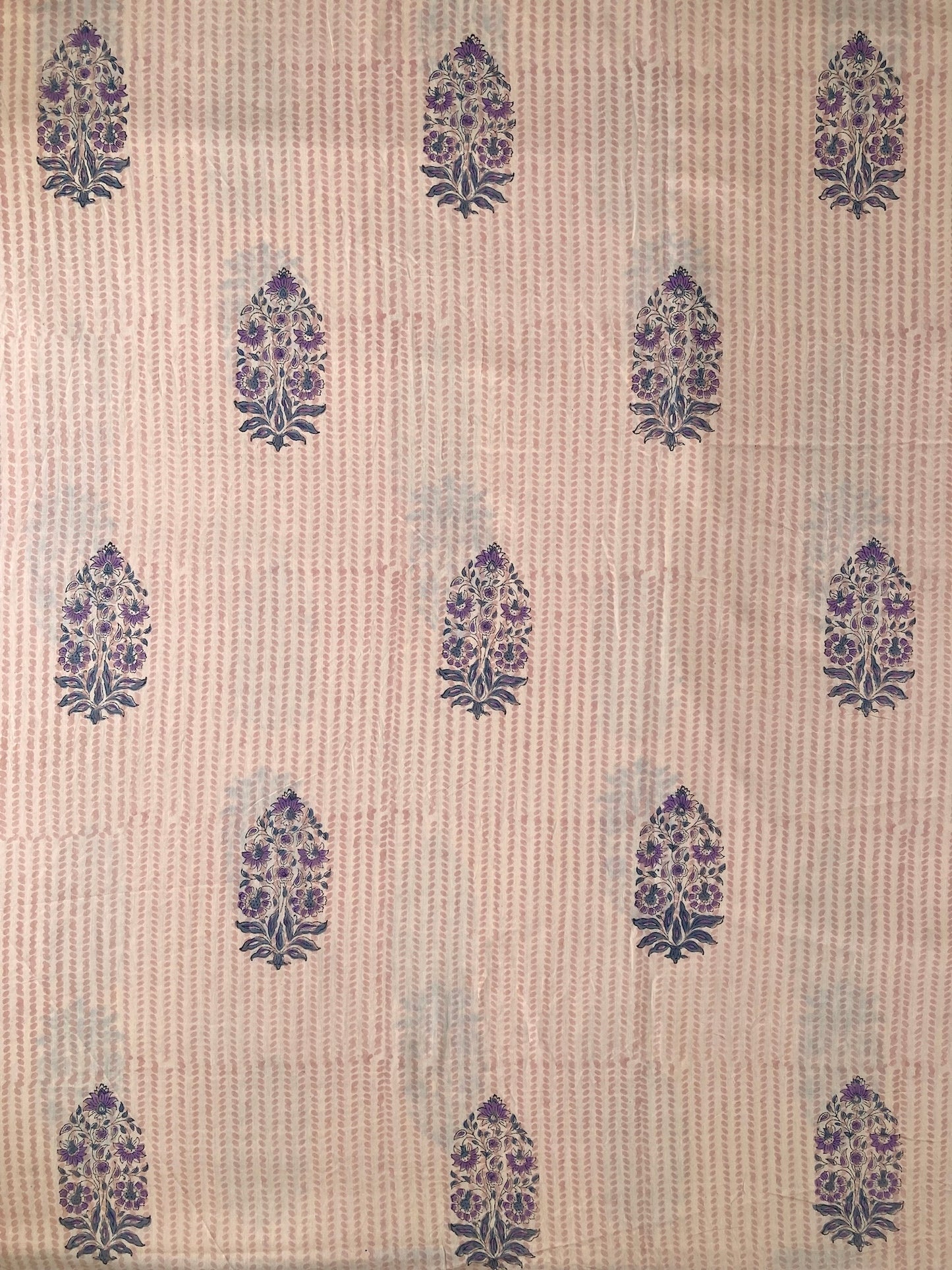 Hand Block Print Natural x Purple Floral Cotton Fabric  #264-8