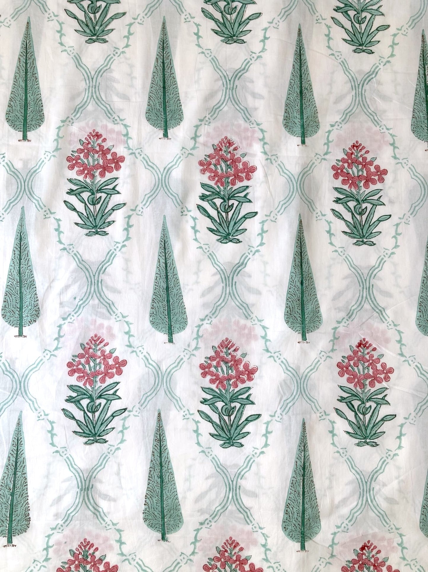 ハンドブロックプリント お花と木 コットンプリント生地  #272-14