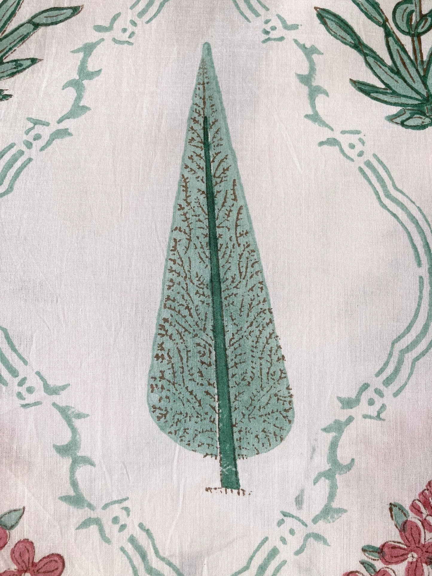 ハンドブロックプリント お花と木 コットンプリント生地  #272-14