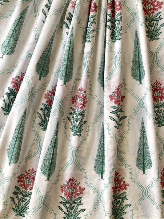 ハンドブロックプリント お花と木 コットンプリント生地  #272-14