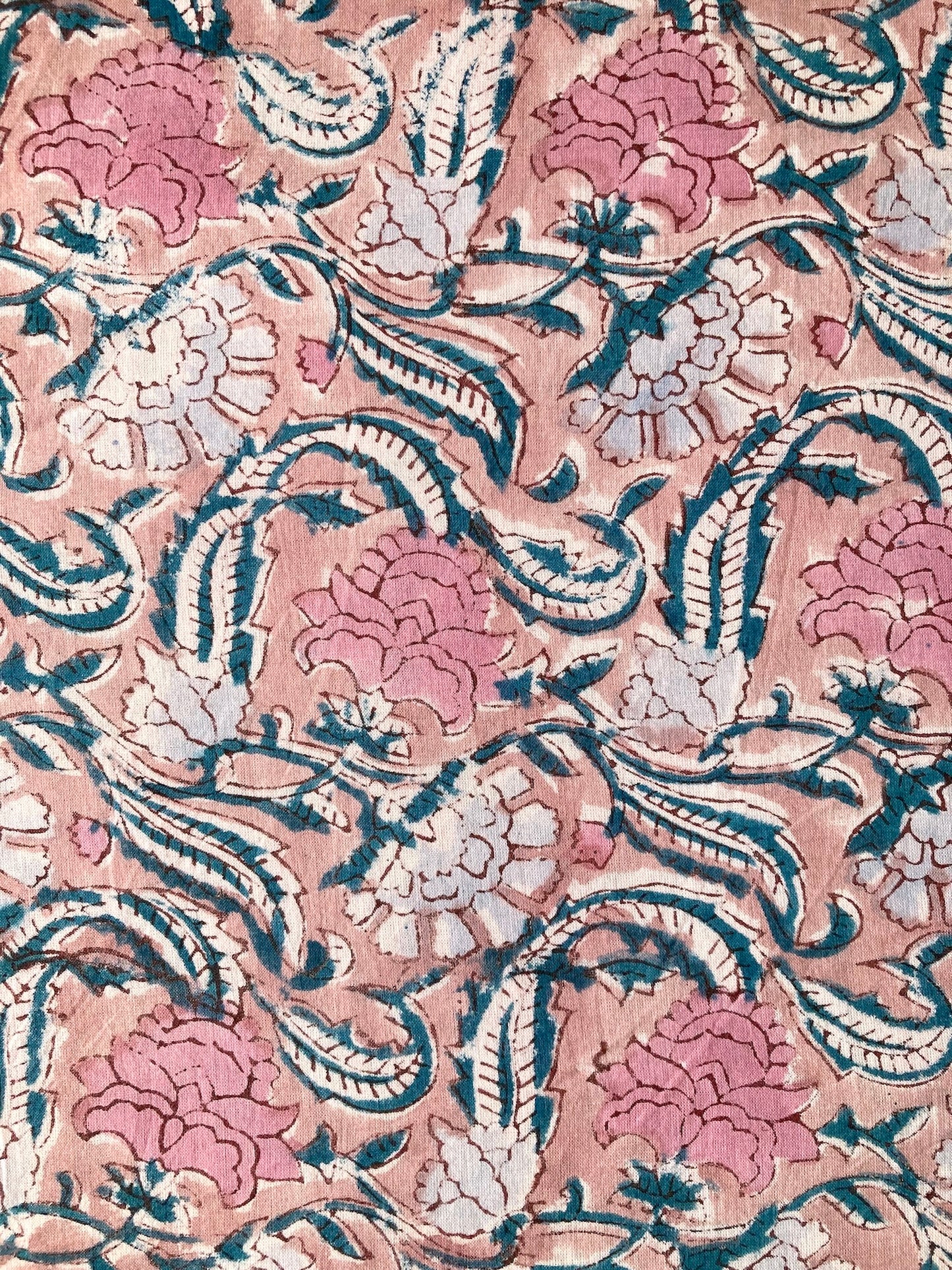 Hand Block Print Peach Beige Cotton Fabric  #273-10