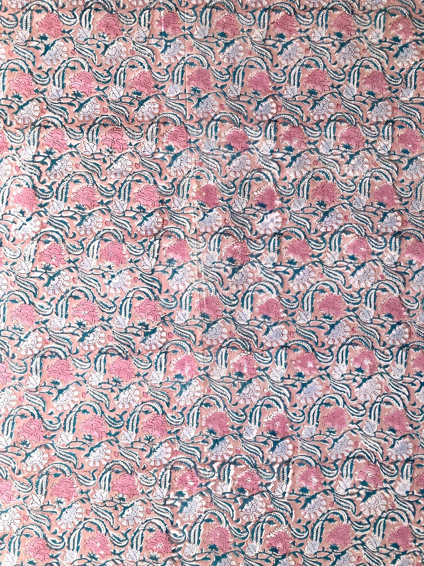 Hand Block Print Peach Beige Cotton Fabric  #273-10