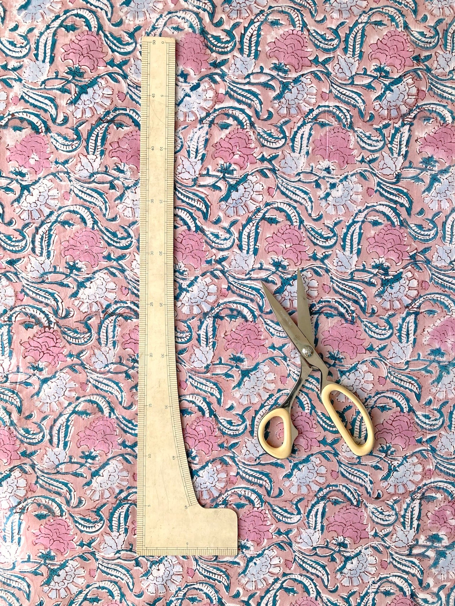 Hand Block Print Peach Beige Cotton Fabric  #273-10