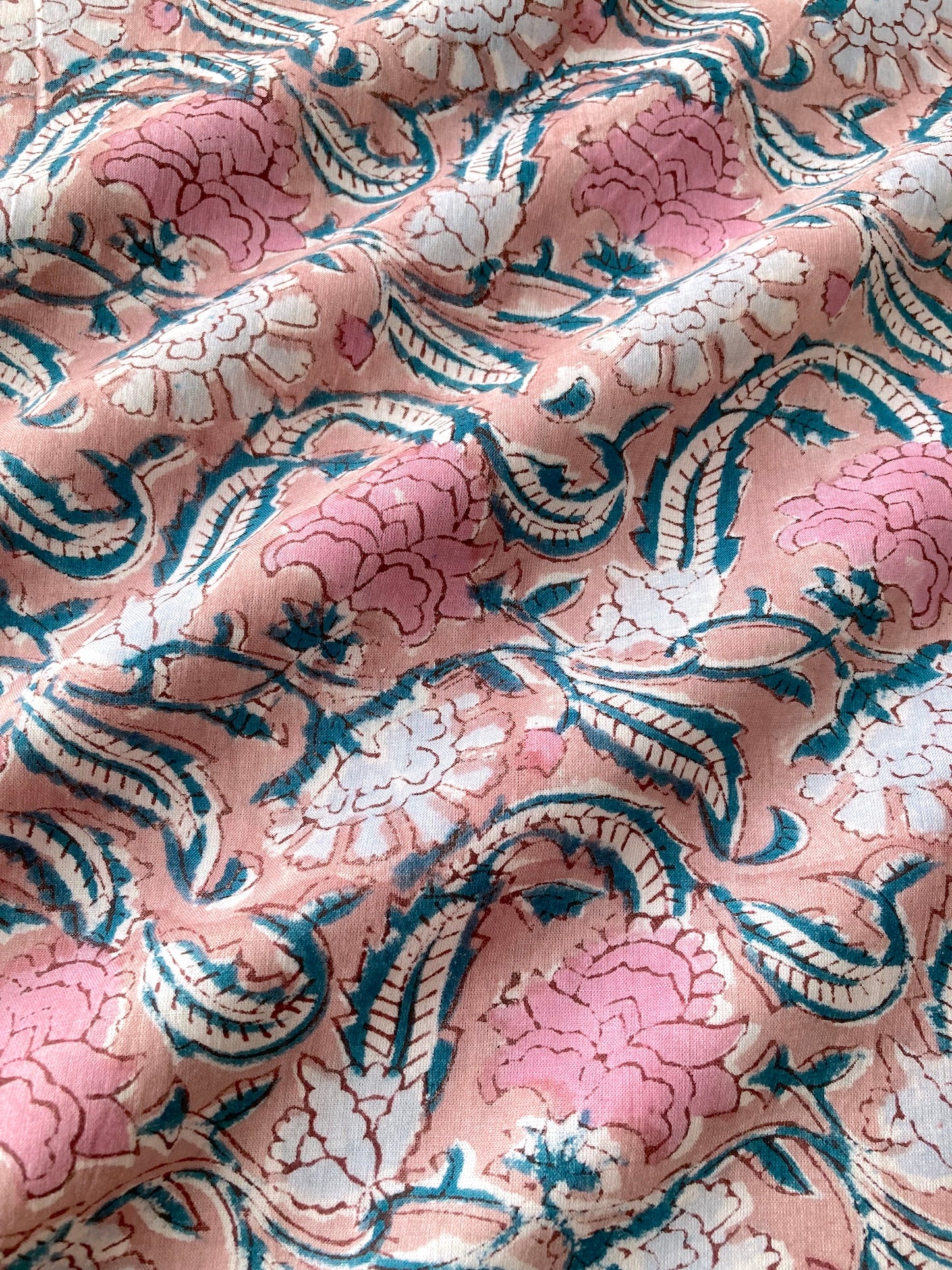 Hand Block Print Peach Beige Cotton Fabric  #273-10