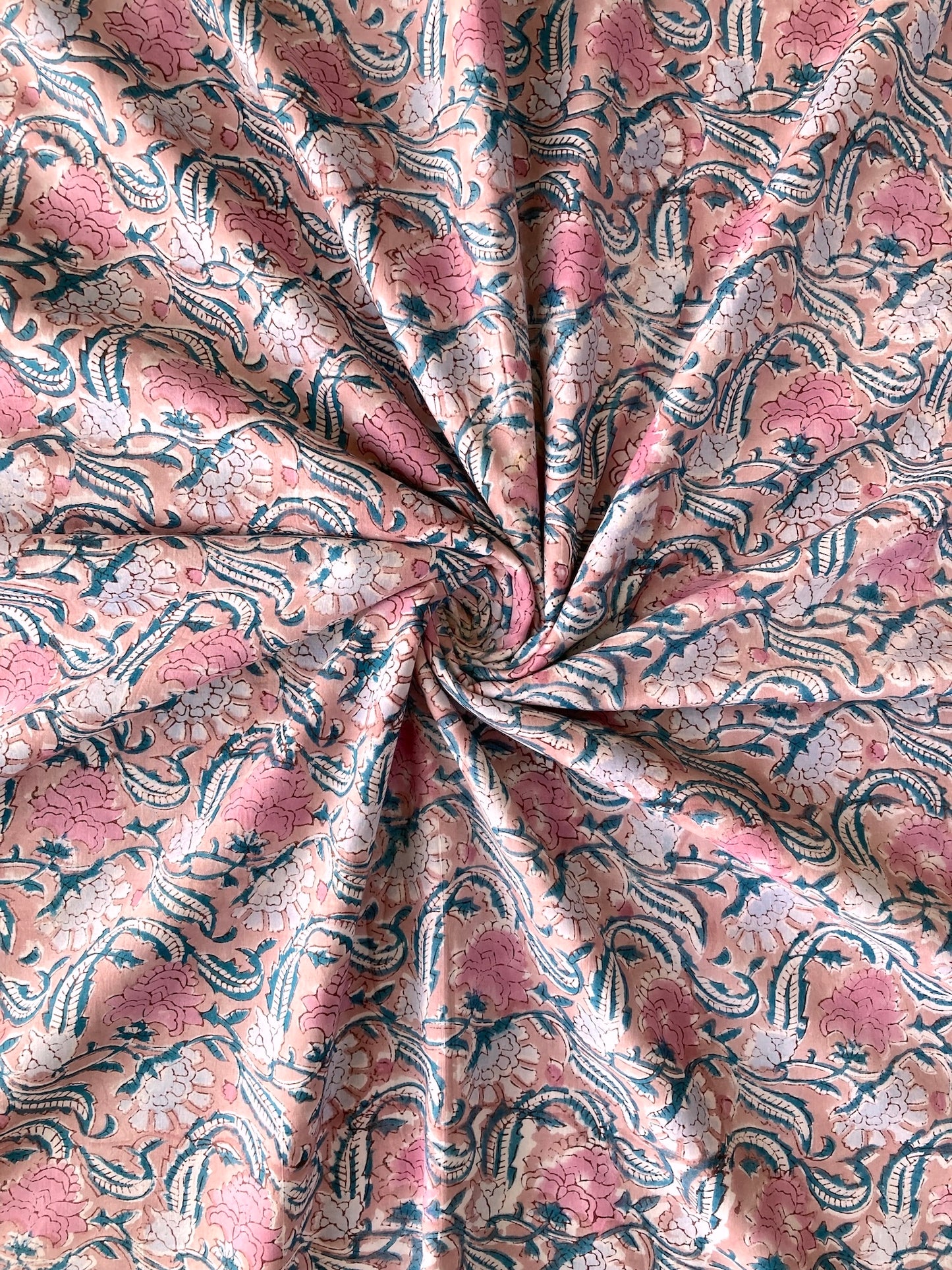 Hand Block Print Peach Beige Cotton Fabric  #273-10