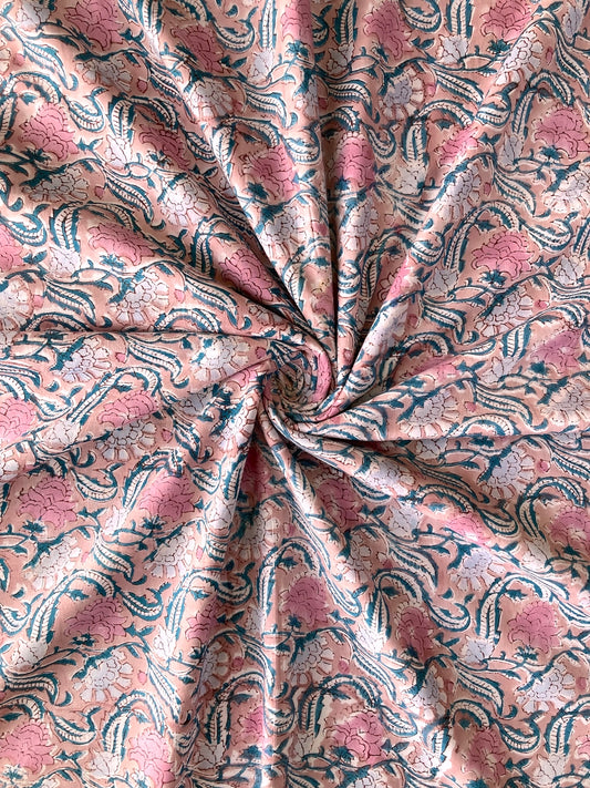 ハンドブロックプリント ヌードピーチ ピンク コットンプリント生地  #273-10