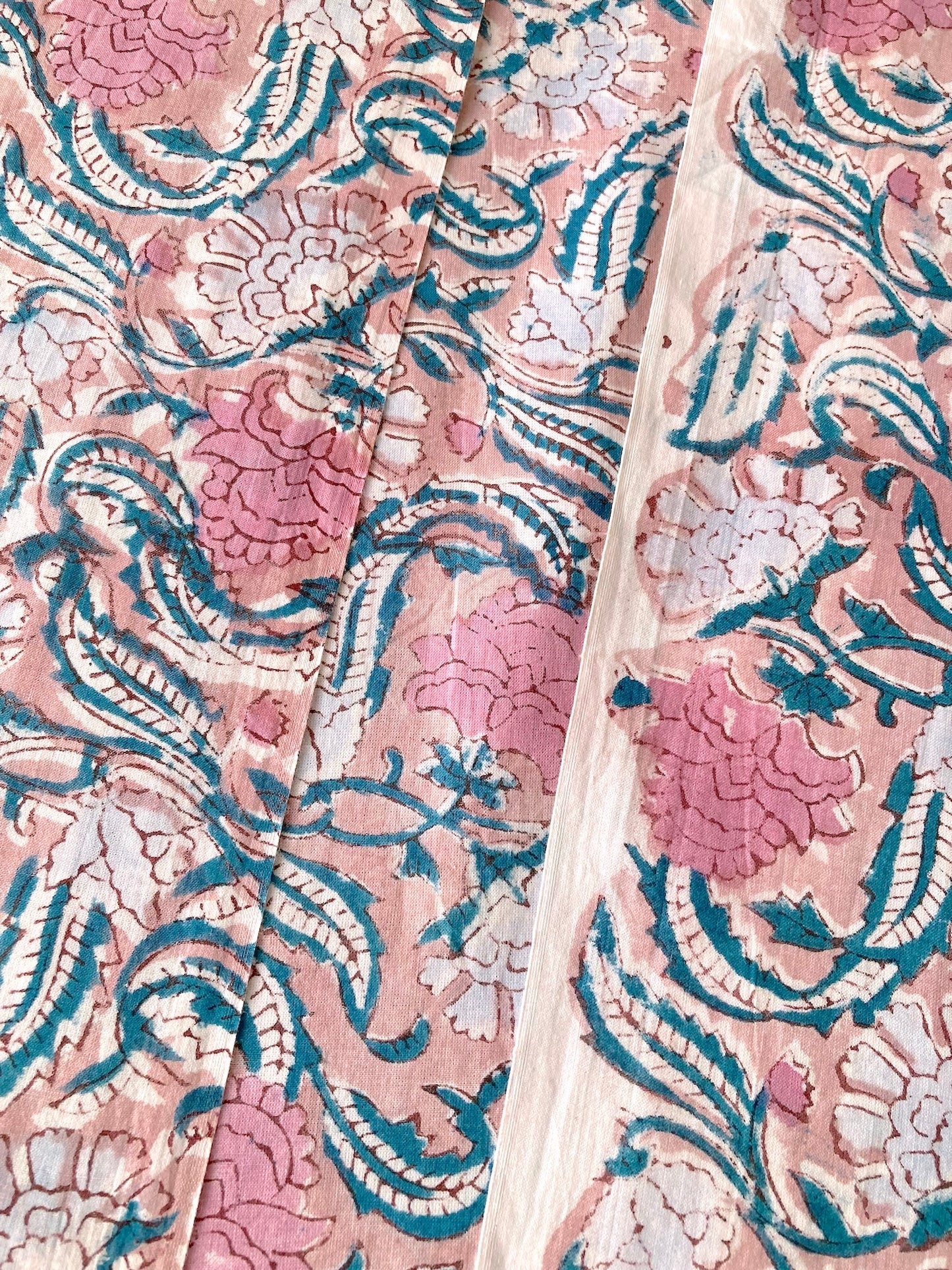 Hand Block Print Peach Beige Cotton Fabric  #273-10