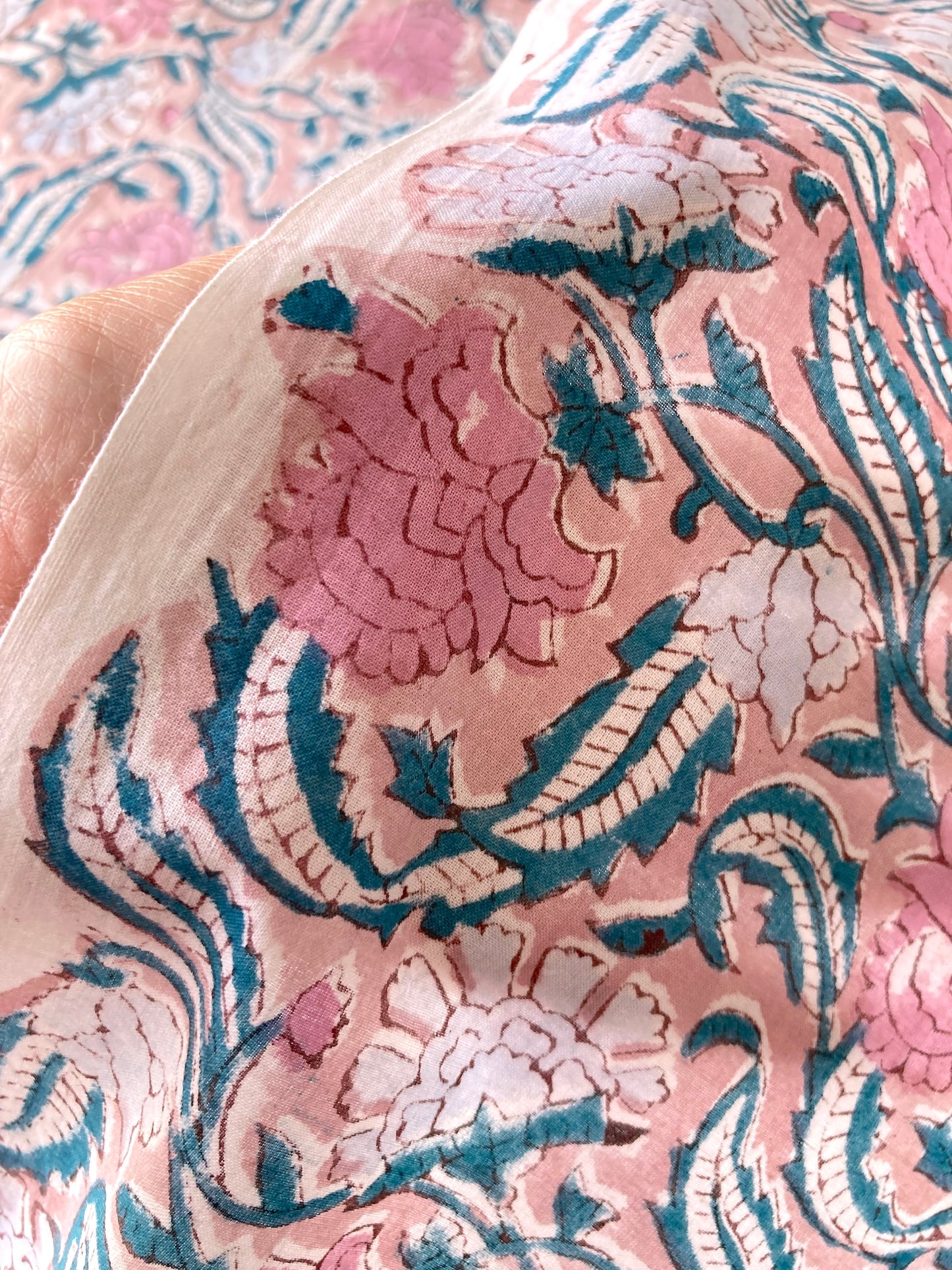 Hand Block Print Peach Beige Cotton Fabric  #273-10