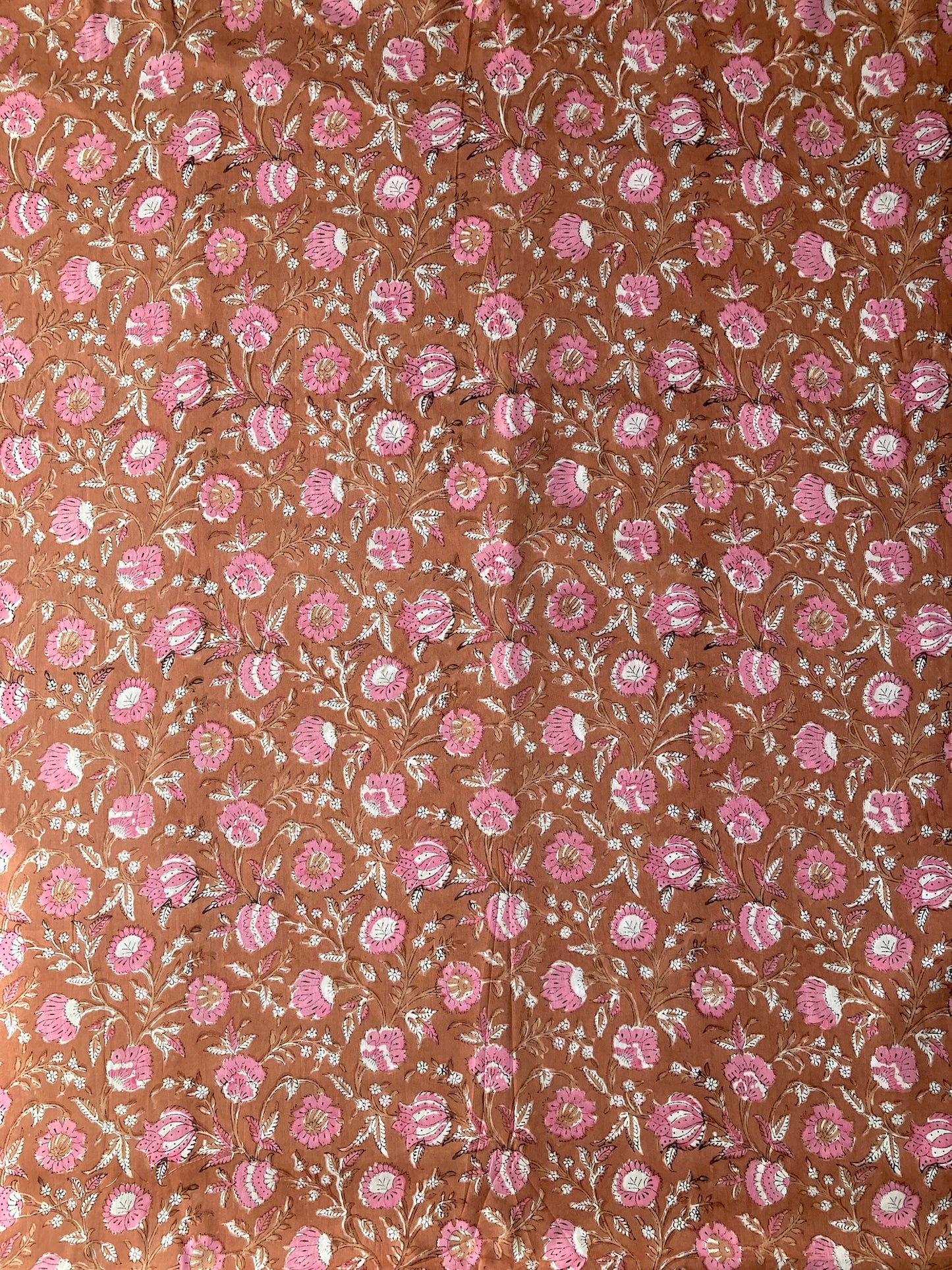 Hand Block Print Brown x Pink Cotton Fabric  #273-12