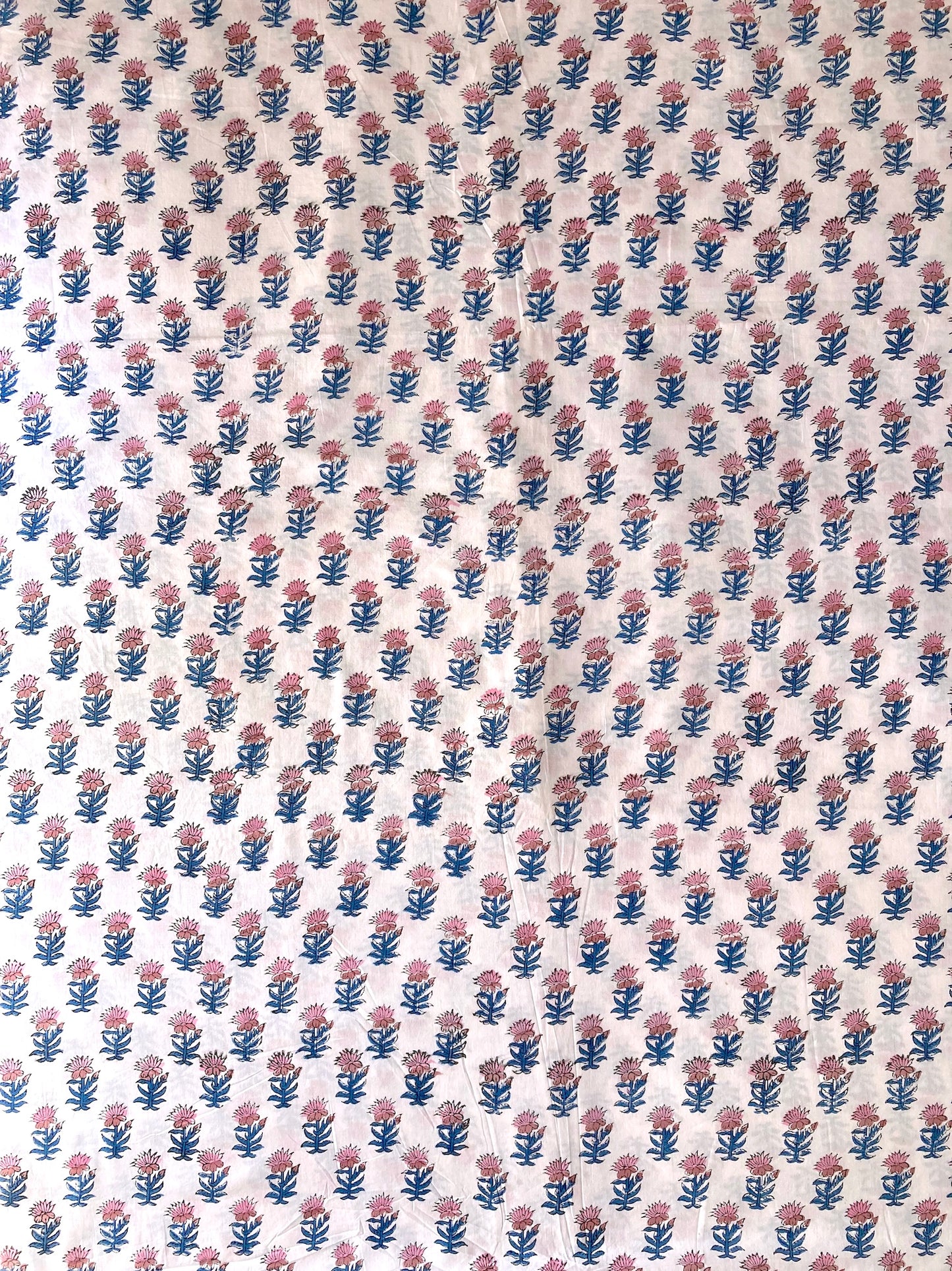 Hand Block Print White Floral Cotton Fabric  #273-14