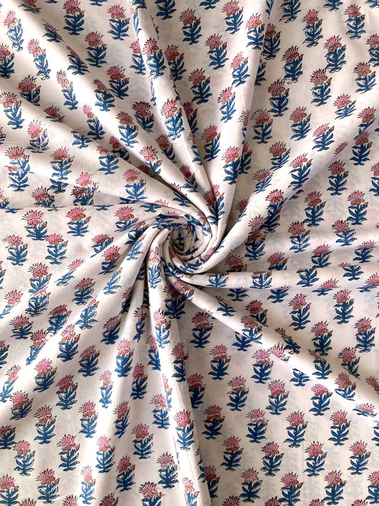 ハンドブロックプリント ホワイト コットンプリント生地  #273-14