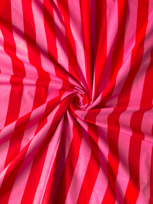 ハンドブロックプリント レッド x ピンク 花柄 コットンプリント生地  #287-15