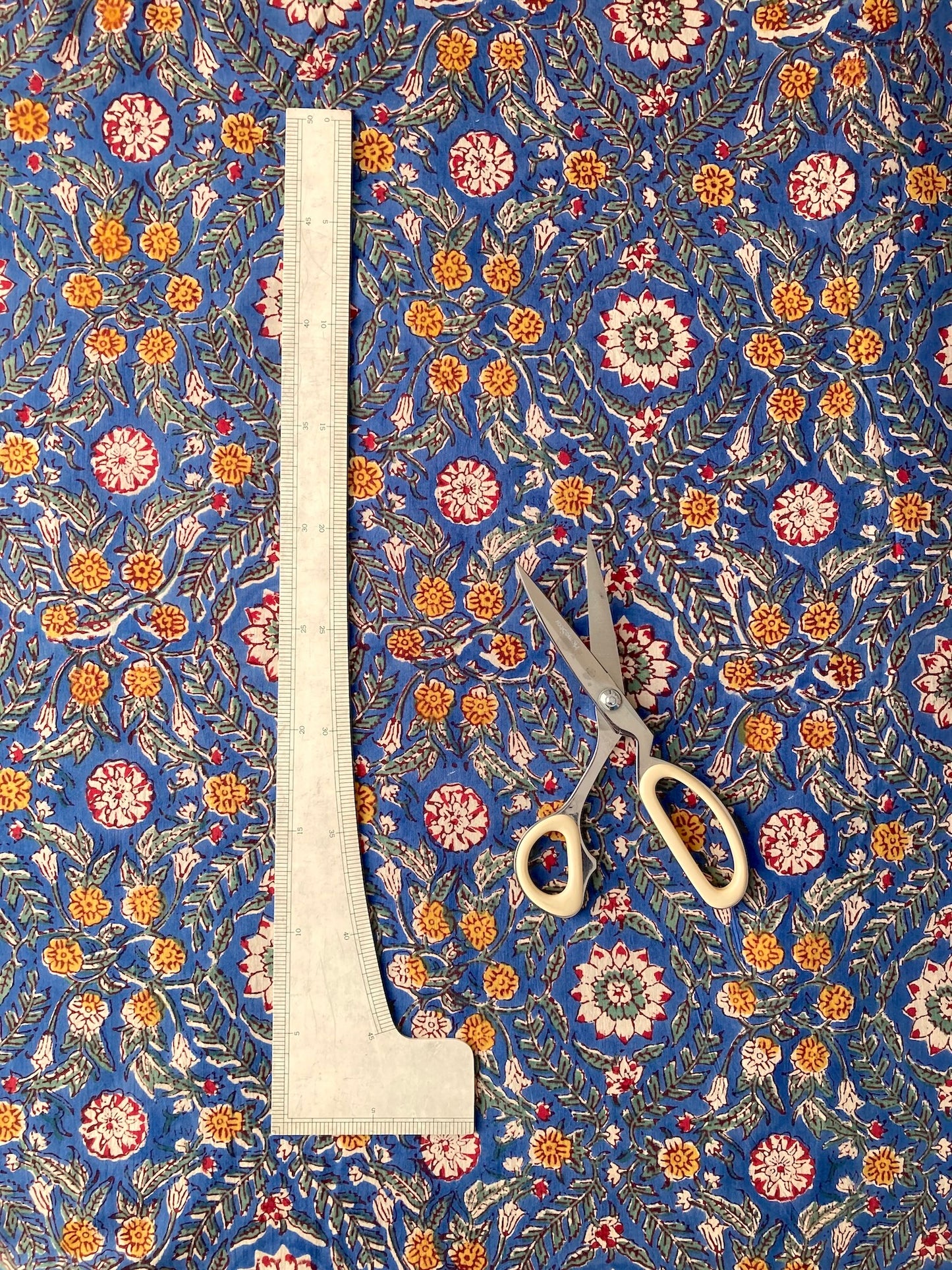 ハンドブロックプリント ブルー コットンプリント生地  #287-8