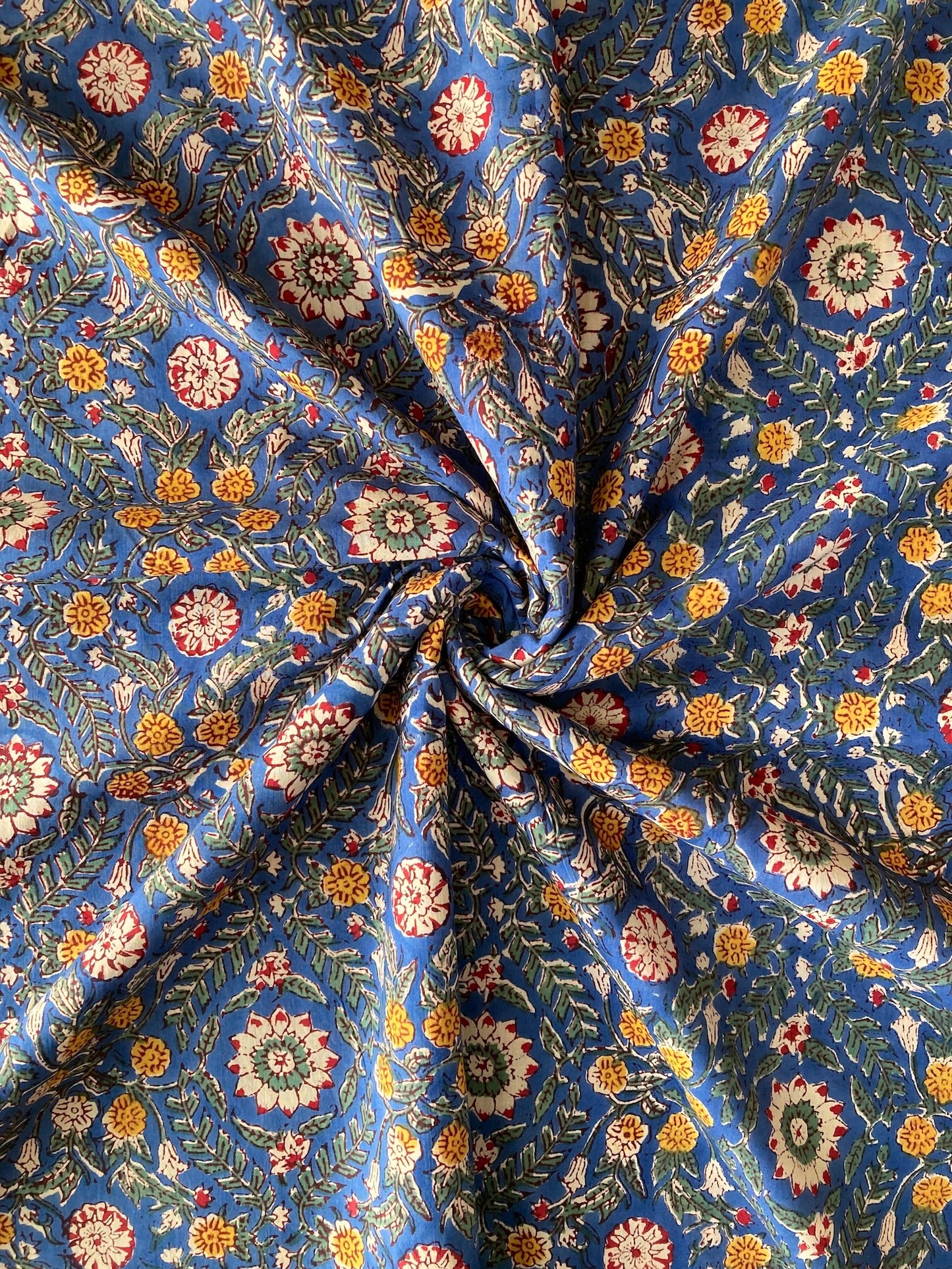 ハンドブロックプリント ブルー コットンプリント生地  #287-8