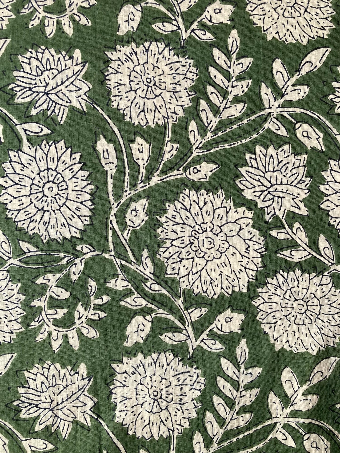 Hand Block Printed Fabric Bagru Green Fabric #289-10