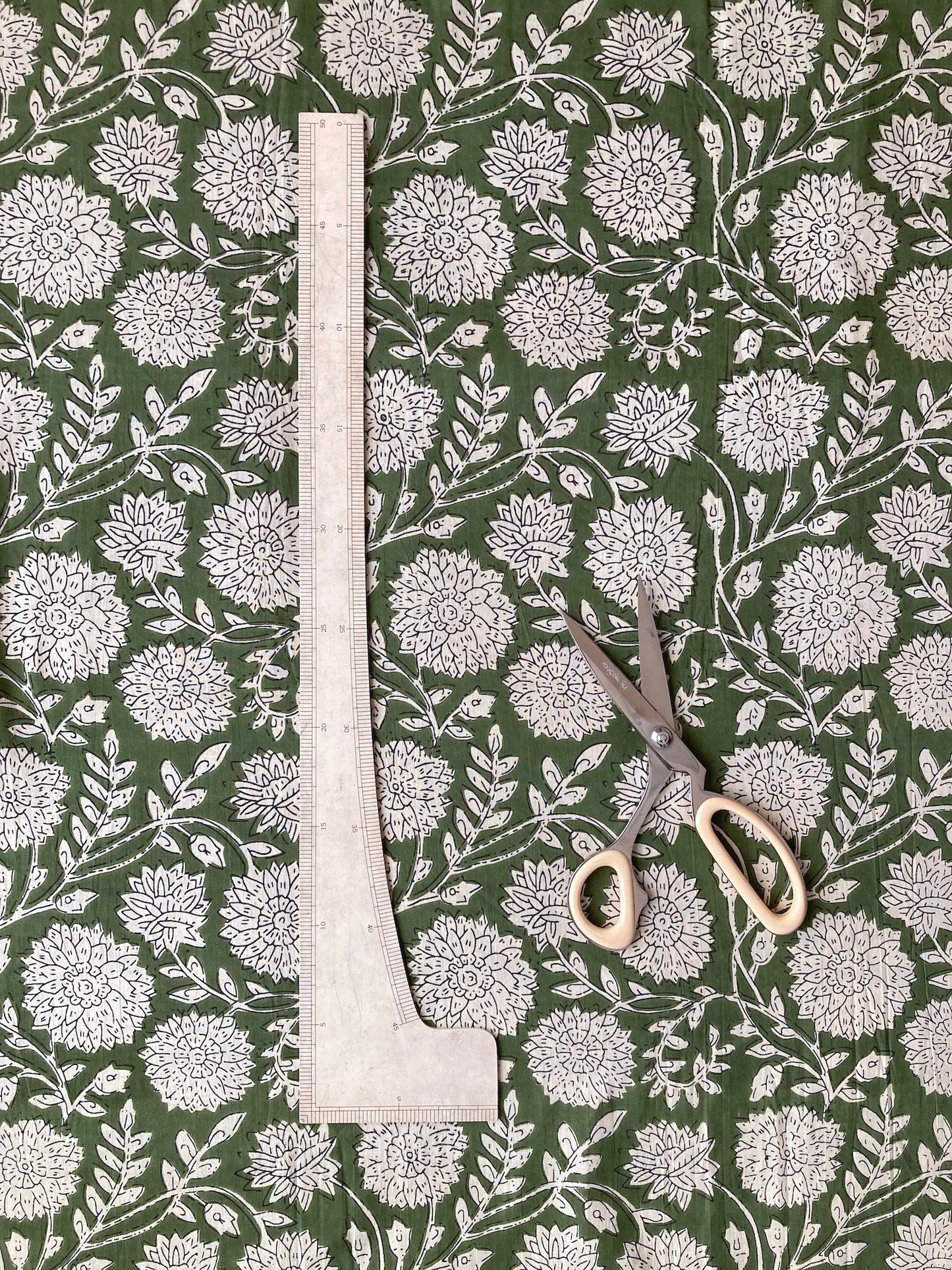 Hand Block Printed Fabric Bagru Green Fabric #289-10