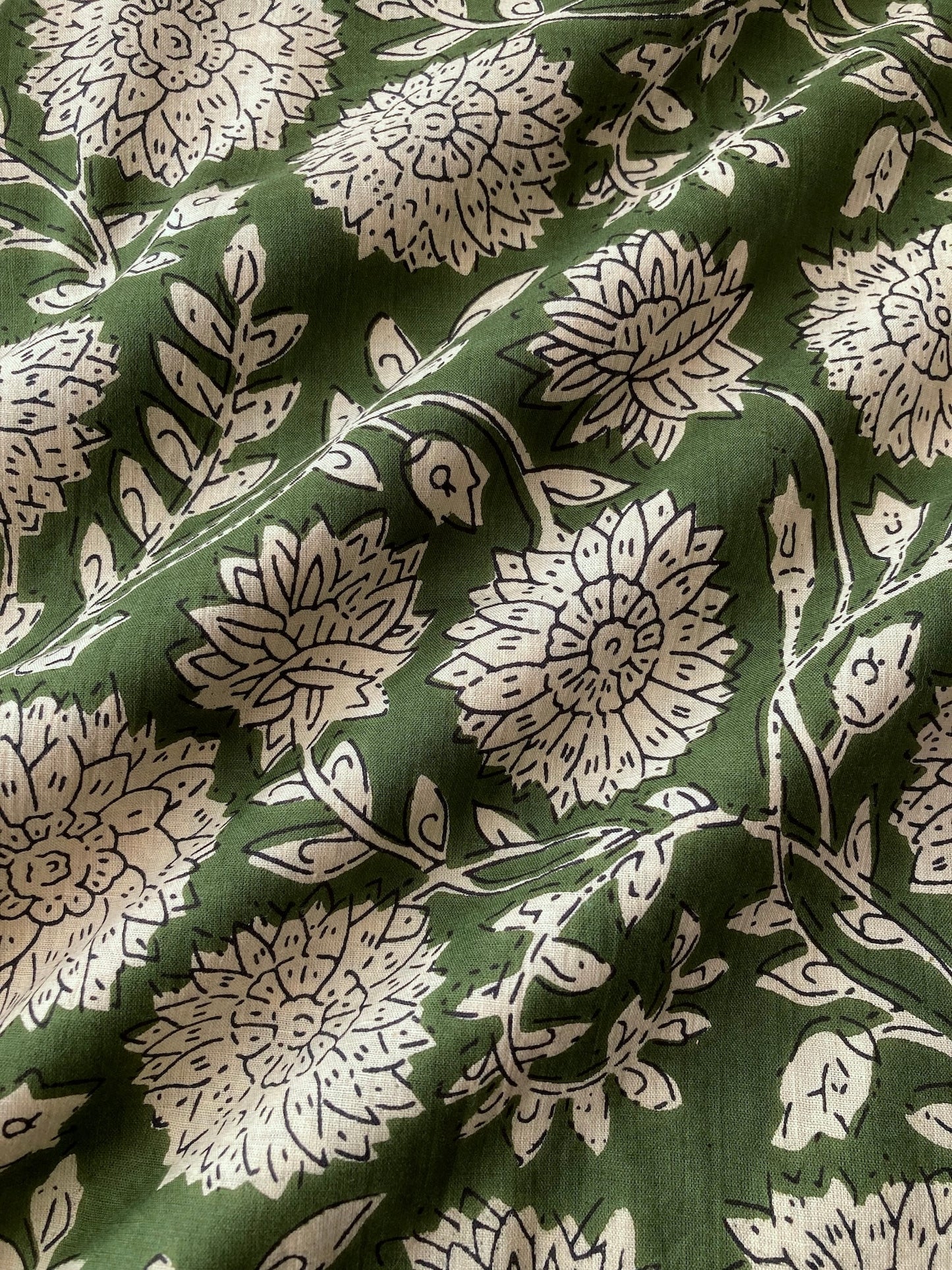 Hand Block Printed Fabric Bagru Green Fabric #289-10