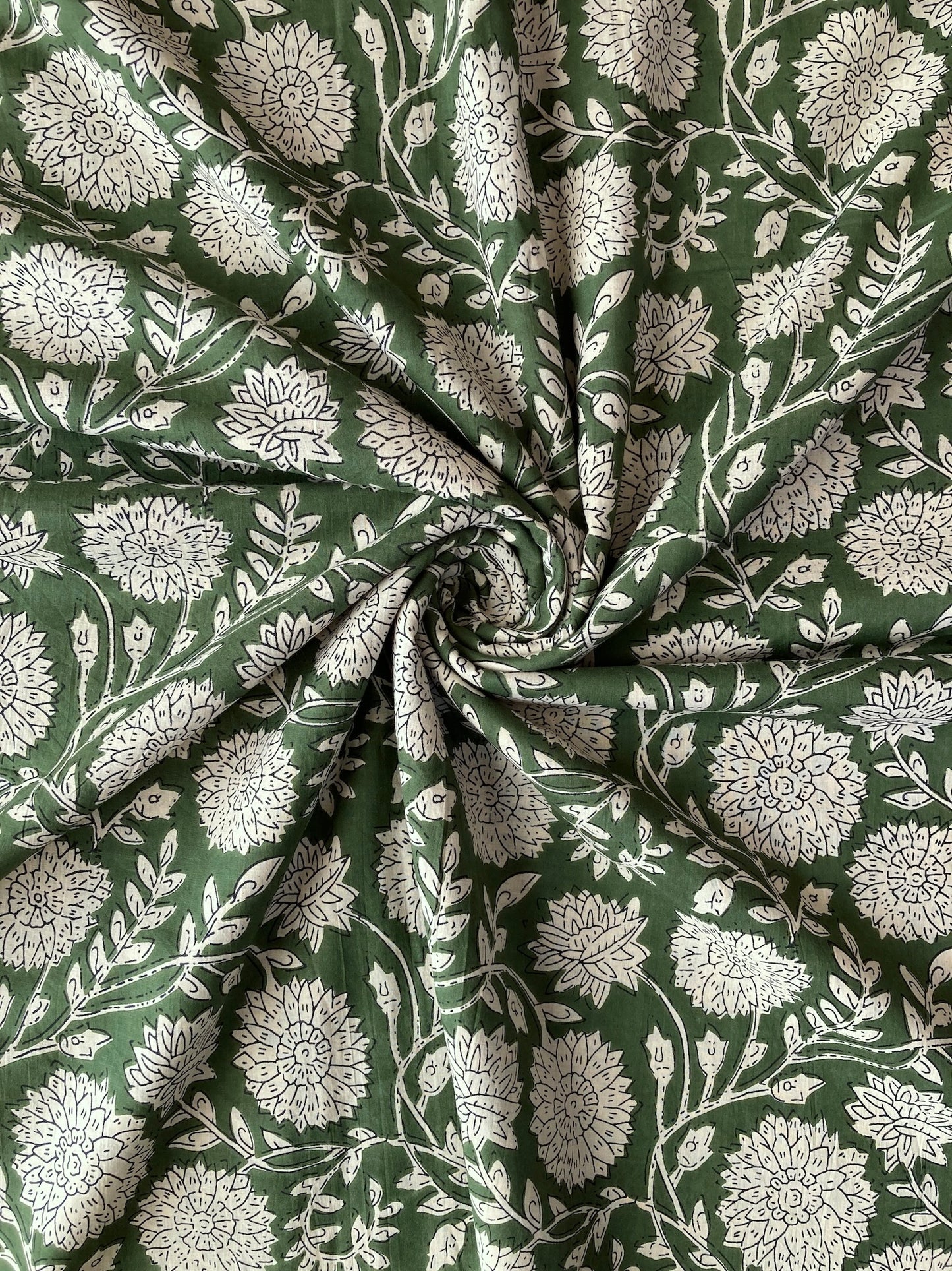 Hand Block Printed Fabric Bagru Green Fabric #289-10