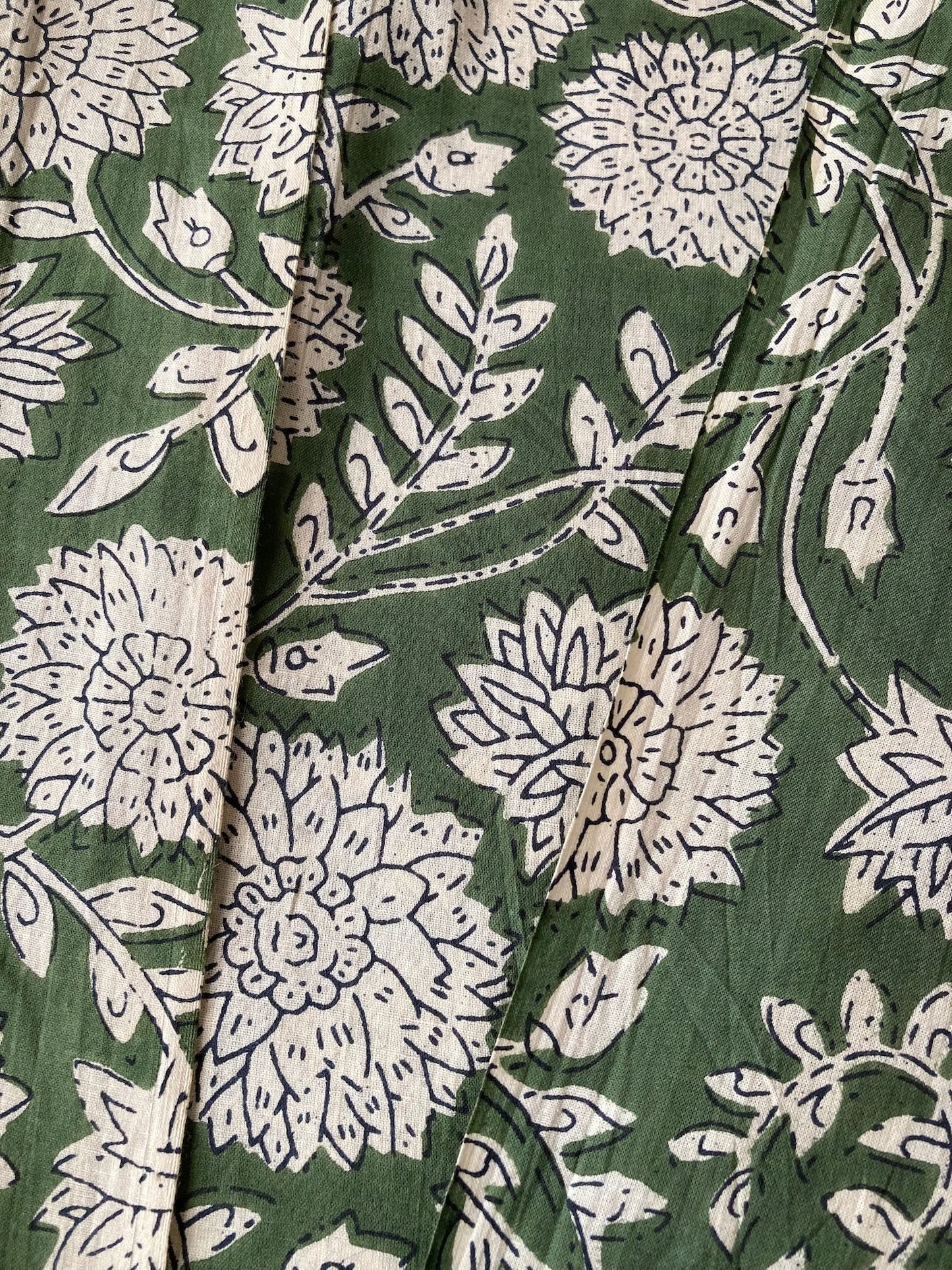 Hand Block Printed Fabric Bagru Green Fabric #289-10