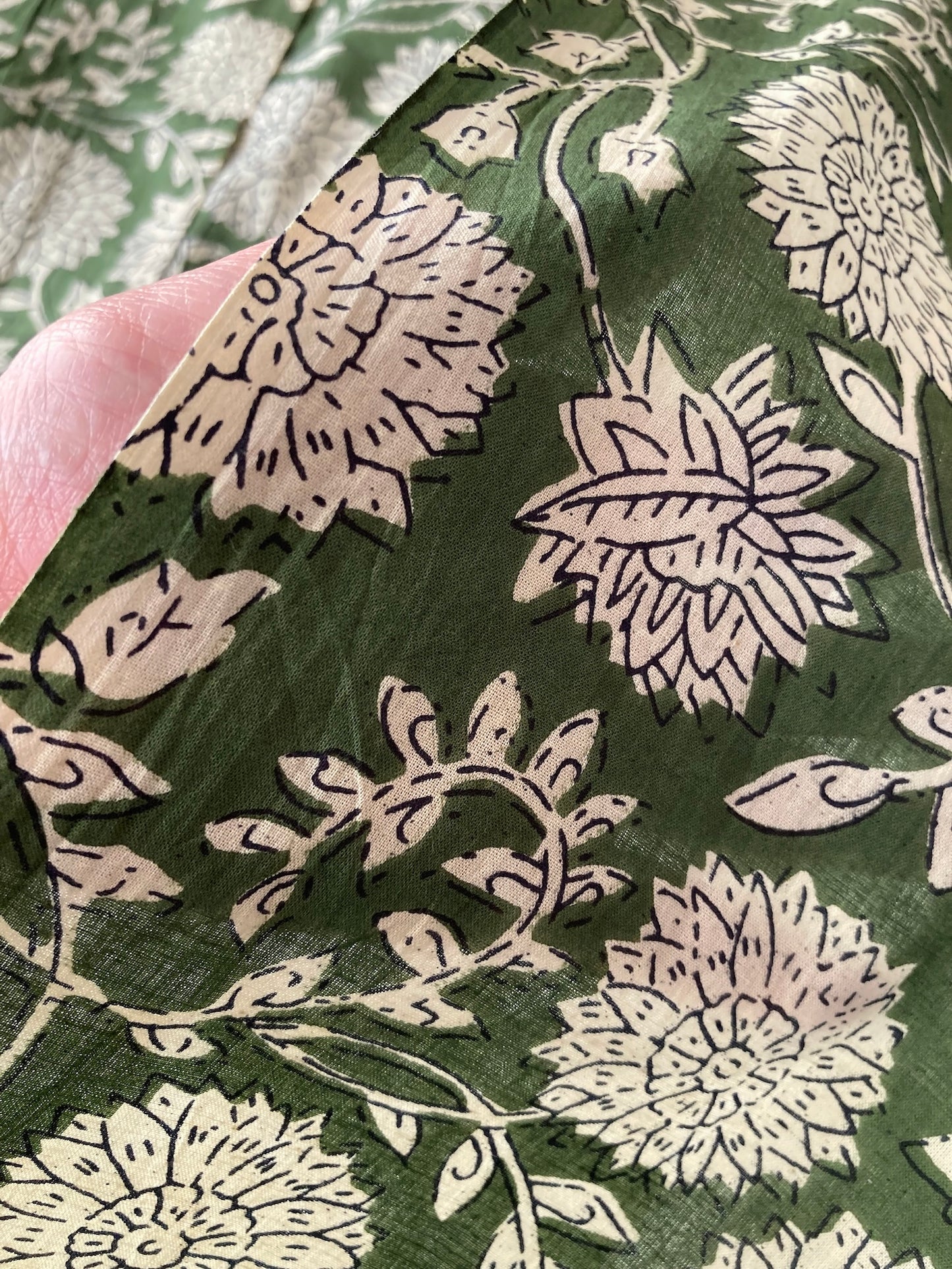 Hand Block Printed Fabric Bagru Green Fabric #289-10