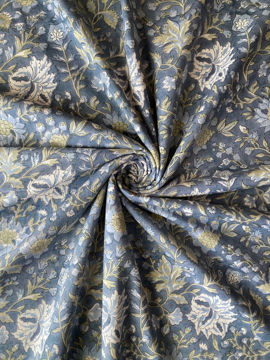 ハンドブロックプリント アッシュブルー コットンプリント生地  #289-12