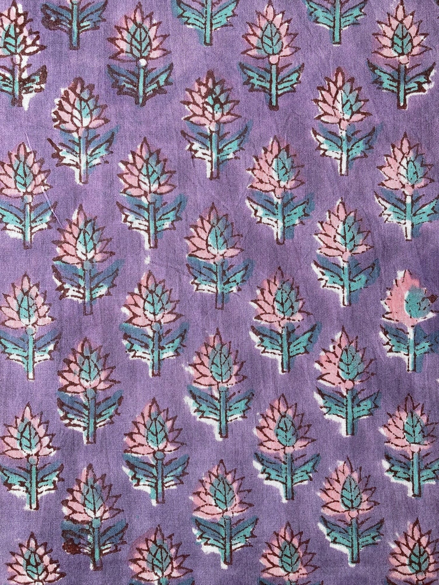 Hand Block Print Purple Floral Cotton Fabric  #289-15