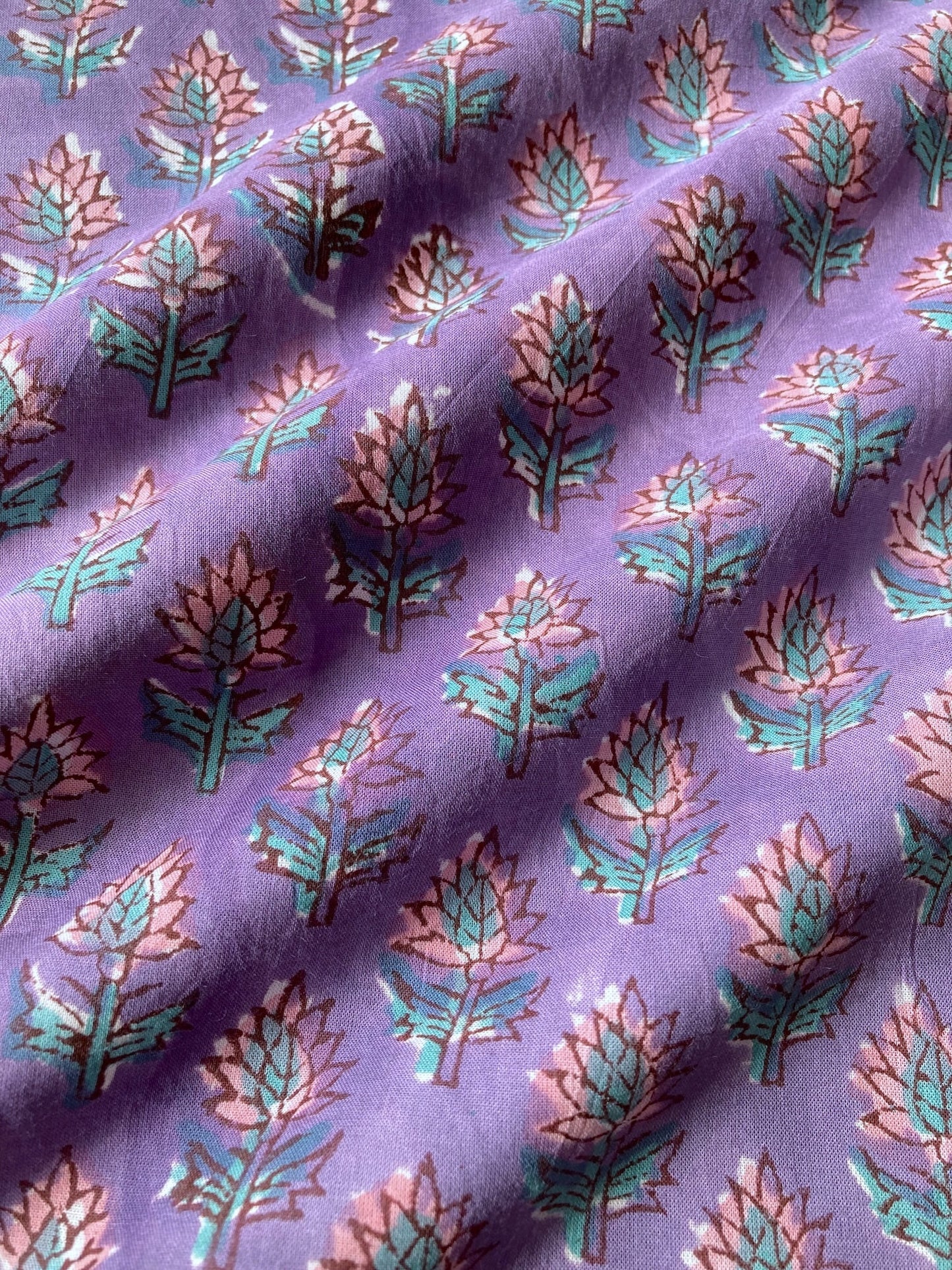 Hand Block Print Purple Floral Cotton Fabric  #289-15
