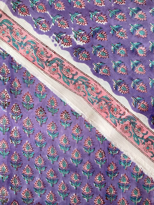 ハンドブロックプリント パープル 小花柄 コットンプリント生地  #289-15
