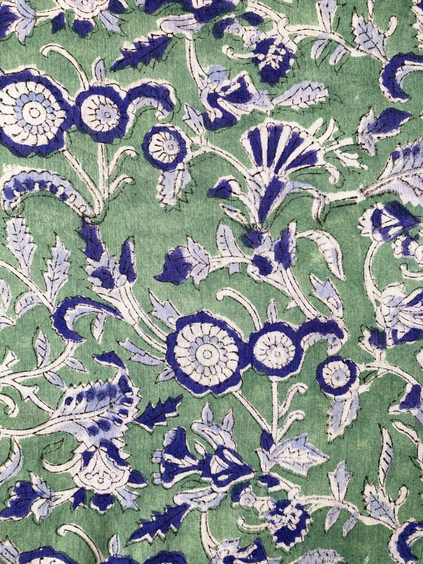 ハンドブロックプリント グリーン 花柄 コットンプリント生地  #289-16