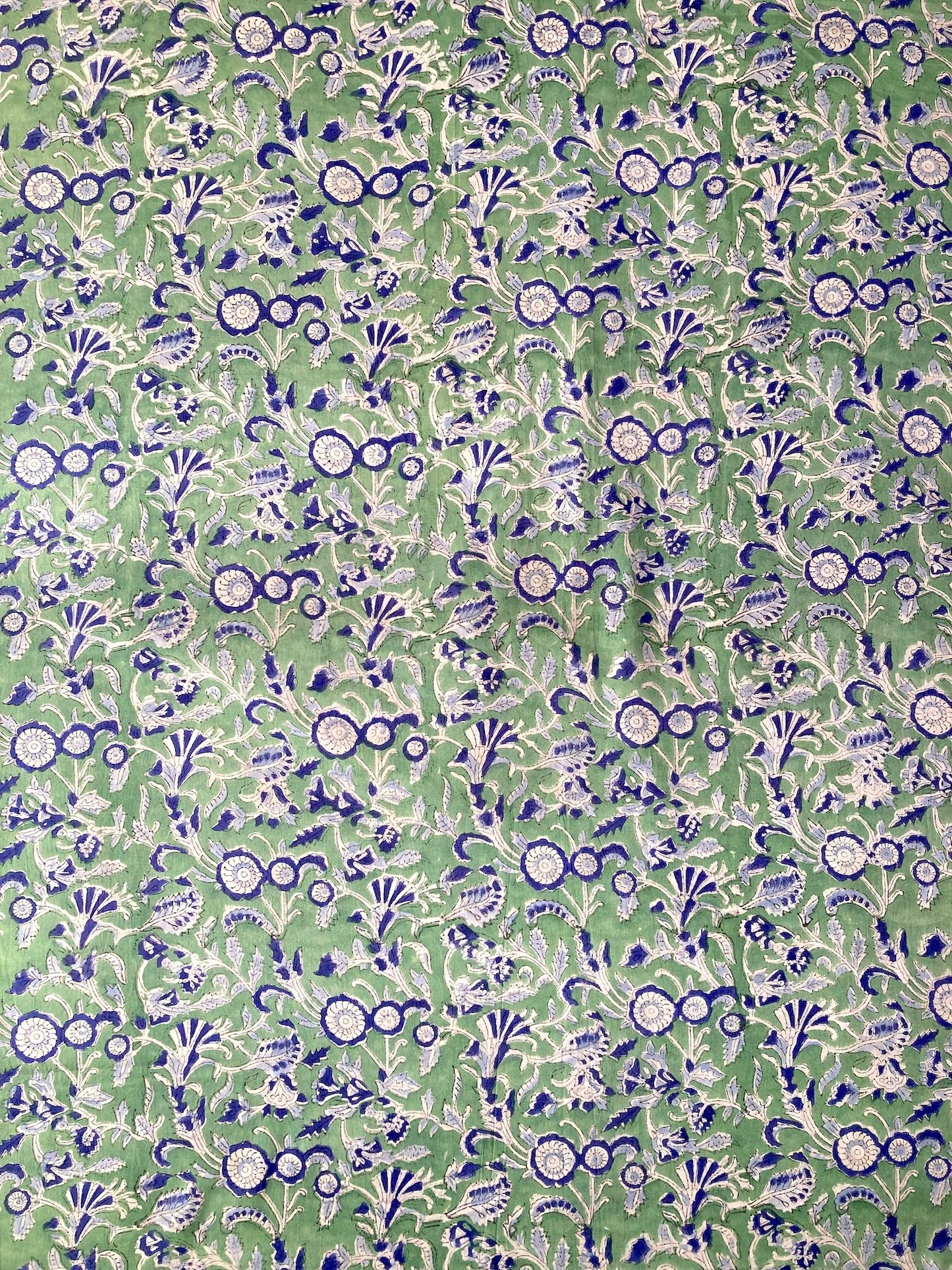 ハンドブロックプリント グリーン 花柄 コットンプリント生地  #289-16