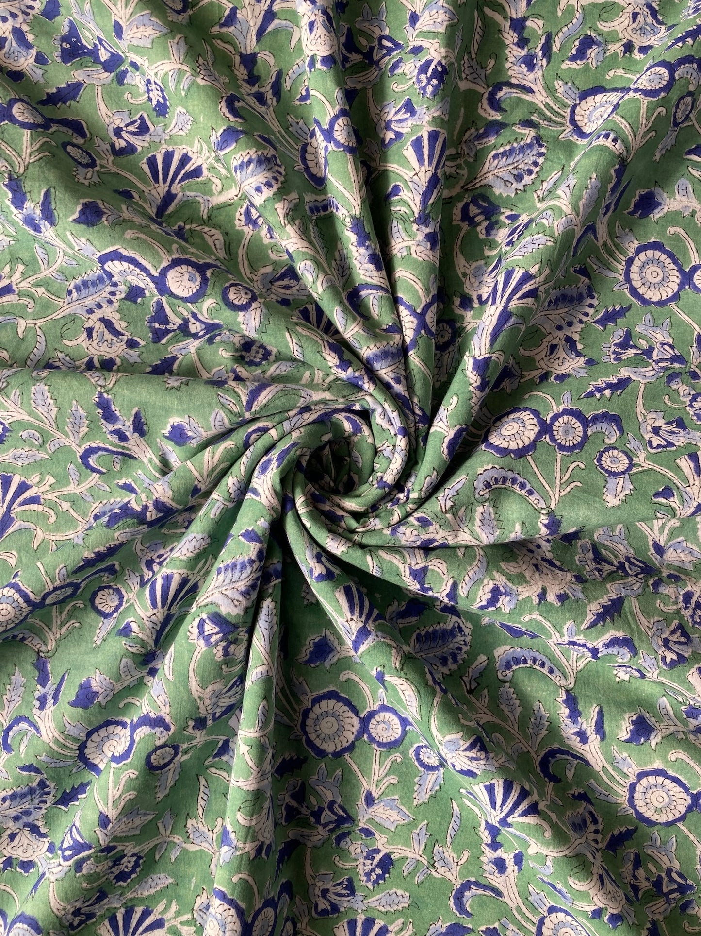 ハンドブロックプリント グリーン 花柄 コットンプリント生地  #289-16