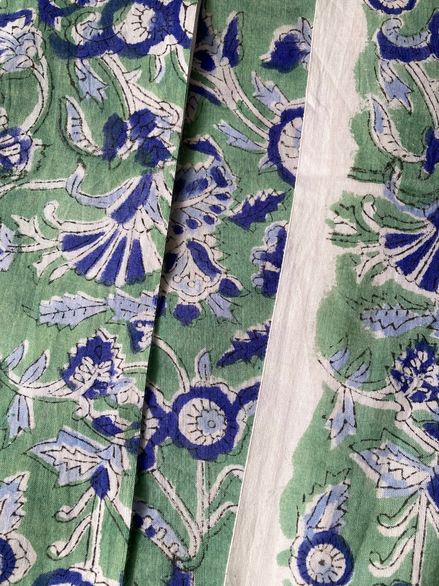 ハンドブロックプリント グリーン 花柄 コットンプリント生地  #289-16