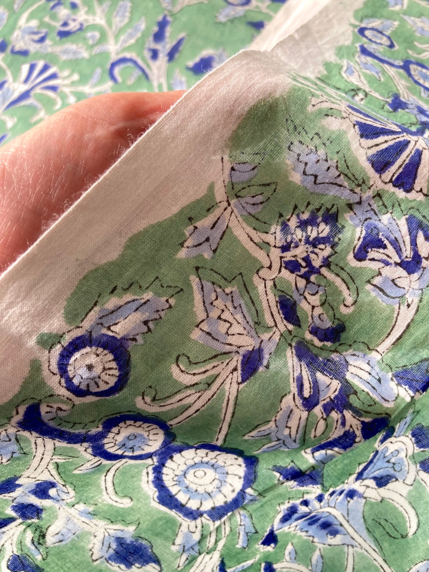 ハンドブロックプリント グリーン 花柄 コットンプリント生地  #289-16