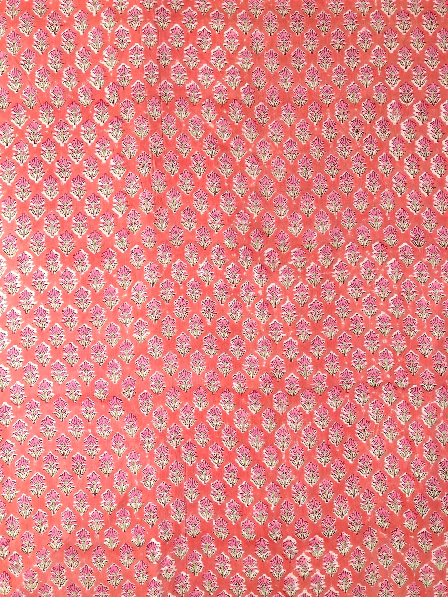 ハンドブロックプリント コーラル 小花柄 コットンプリント生地  #289-17