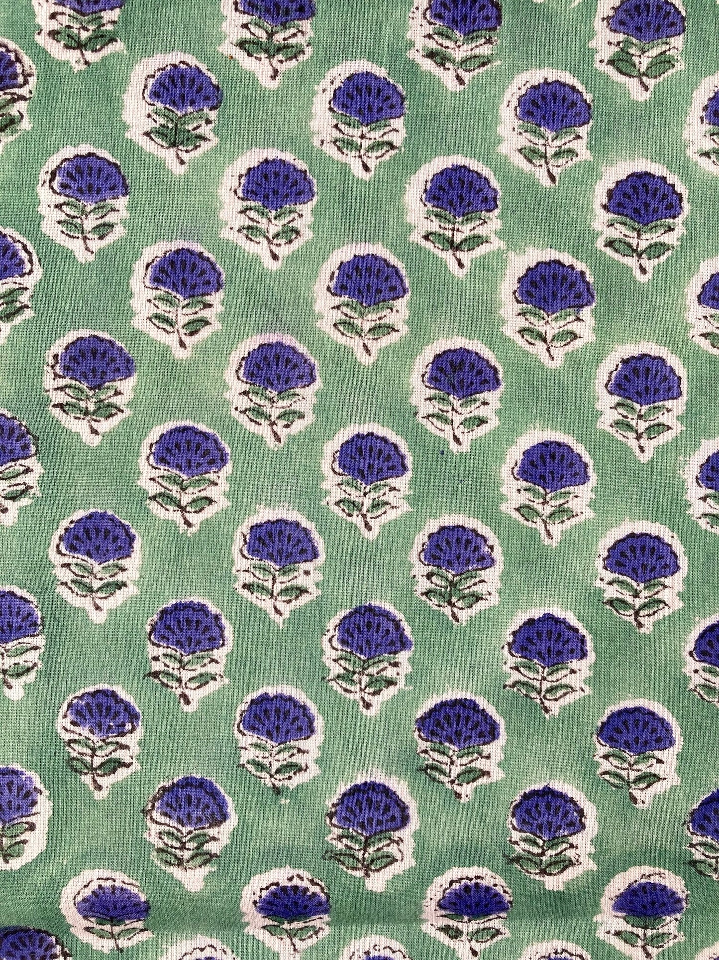 ハンドブロックプリント グリーン 小花柄 コットンプリント生地  #289-18