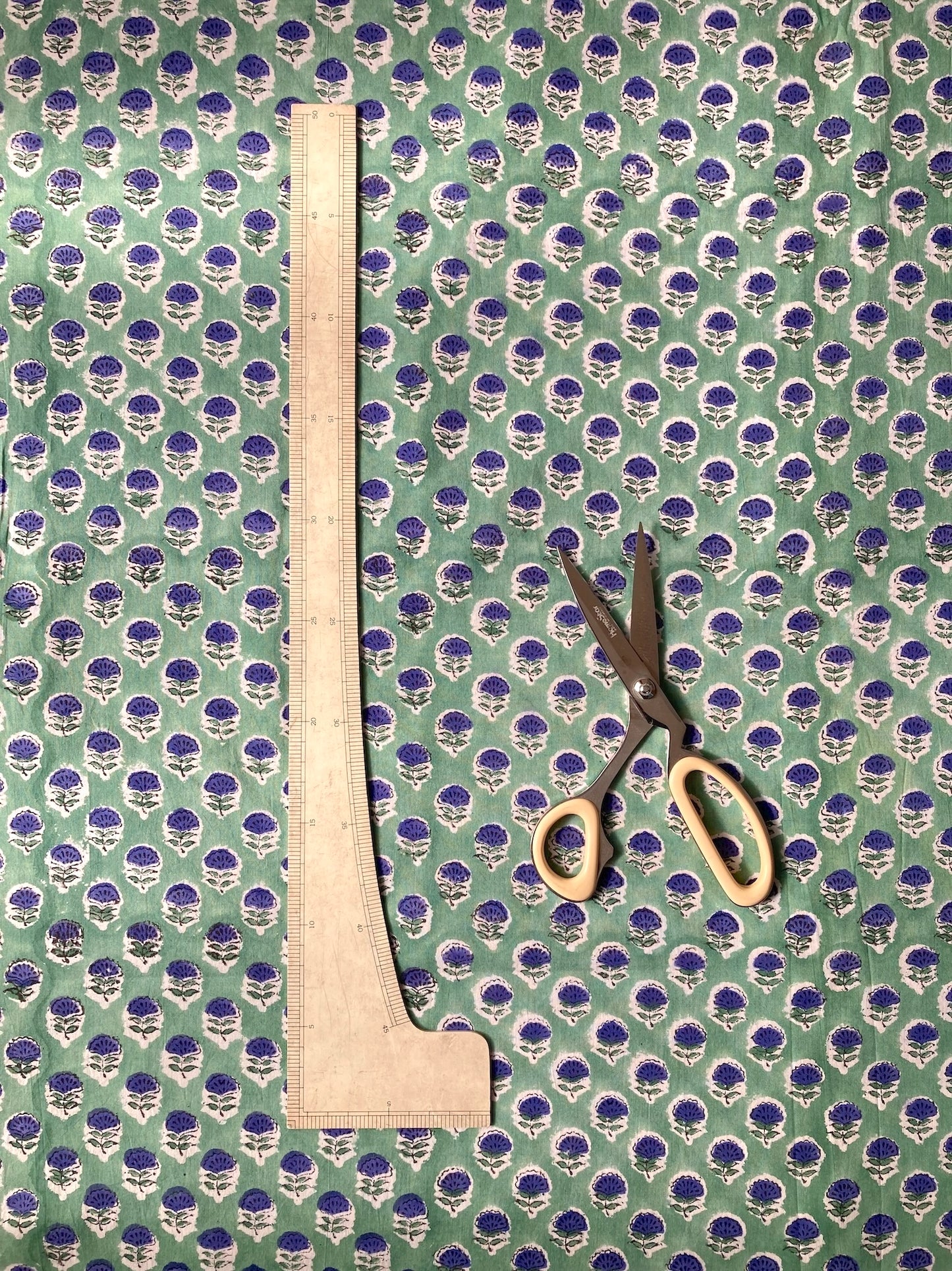 ハンドブロックプリント グリーン 小花柄 コットンプリント生地  #289-18