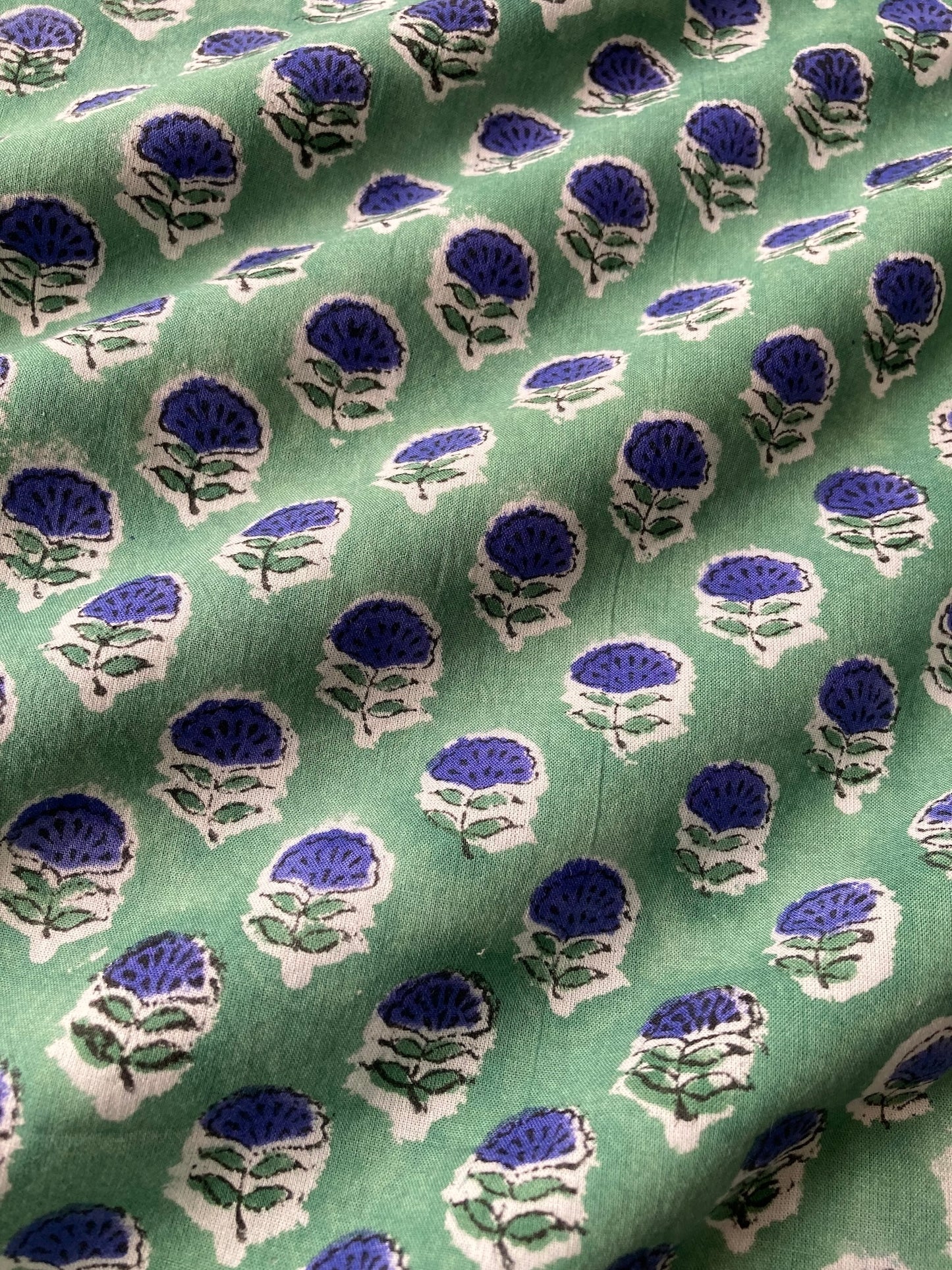 ハンドブロックプリント グリーン 小花柄 コットンプリント生地  #289-18