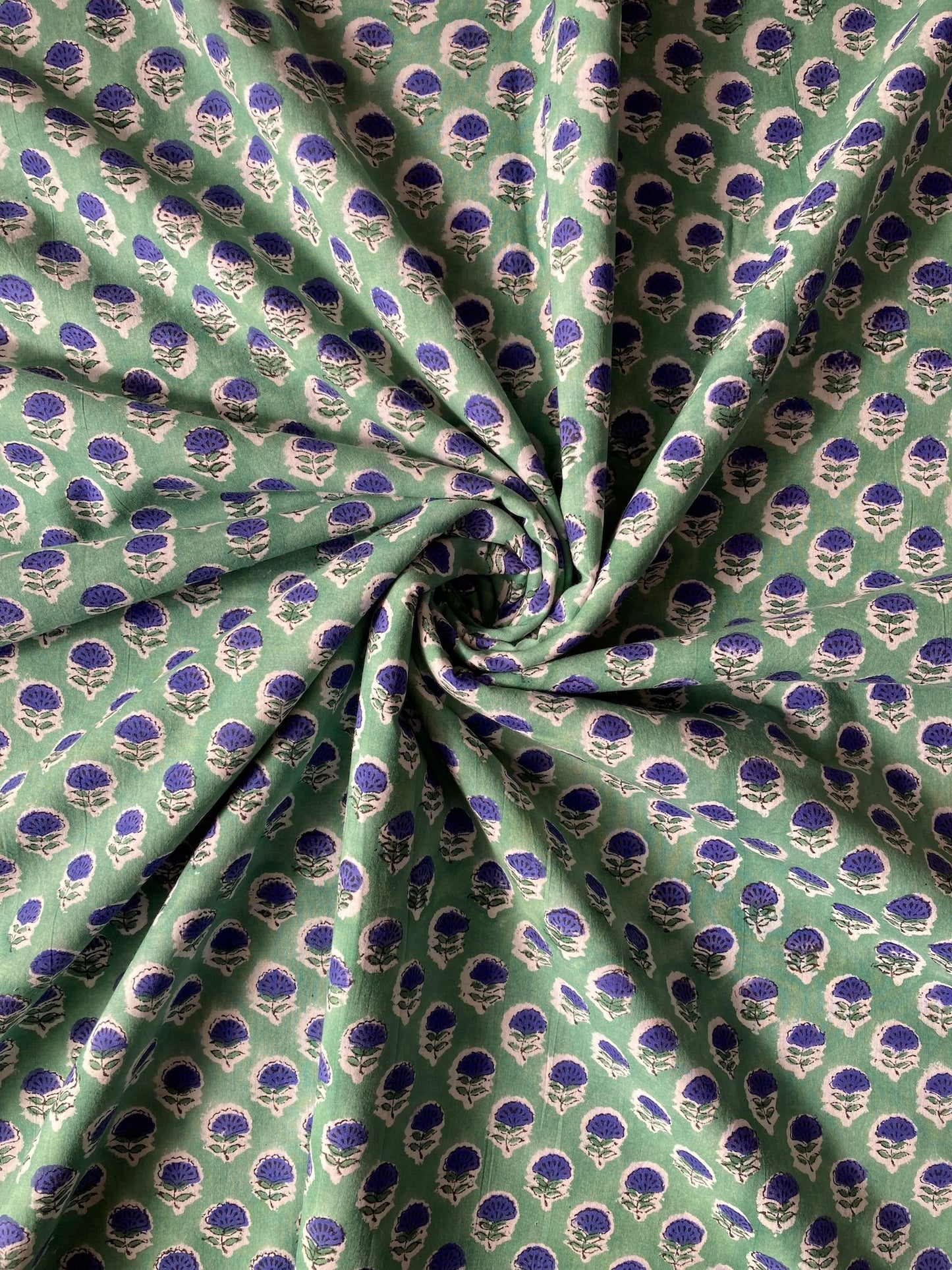 ハンドブロックプリント グリーン 小花柄 コットンプリント生地  #289-18