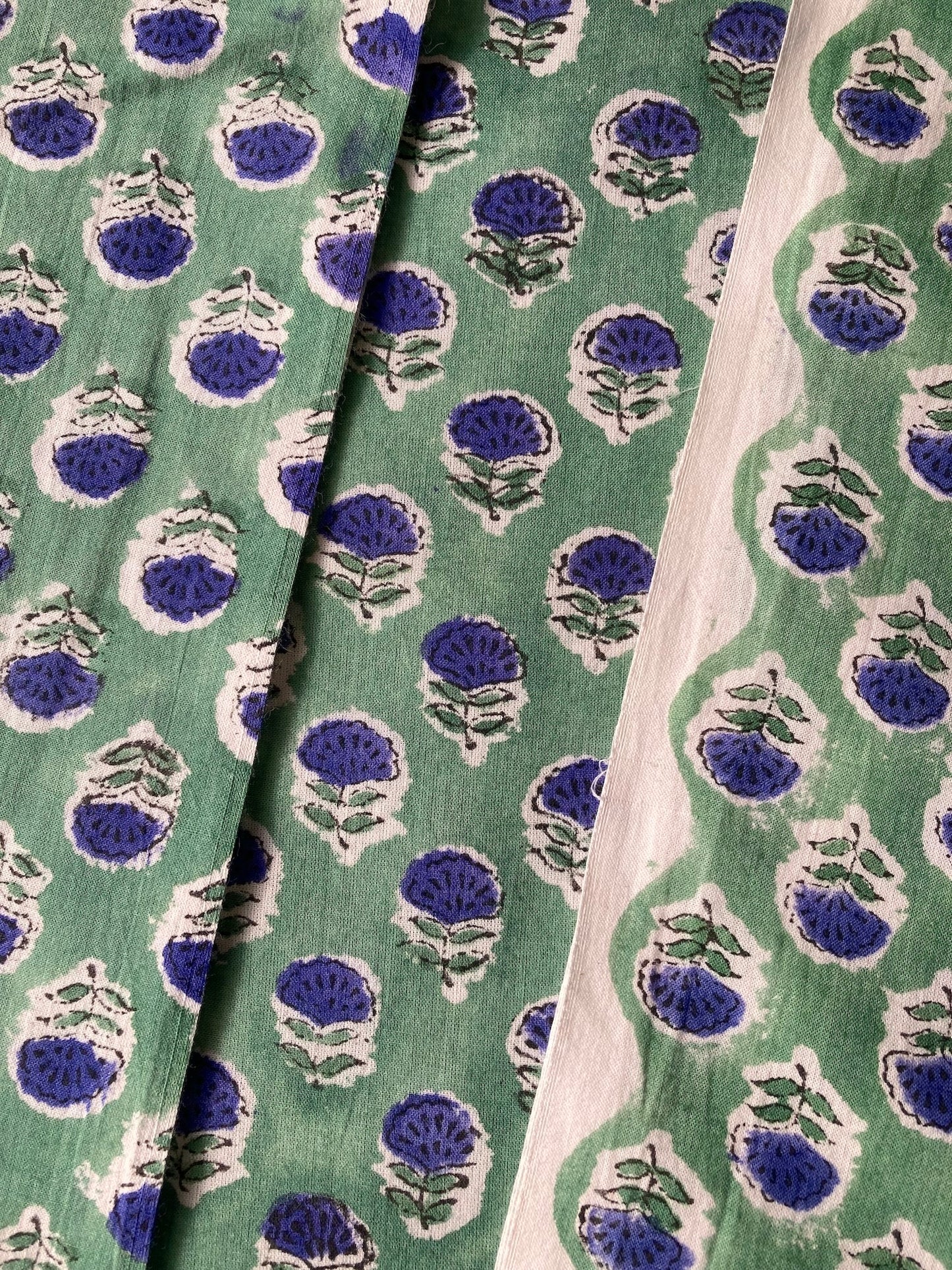 ハンドブロックプリント グリーン 小花柄 コットンプリント生地  #289-18