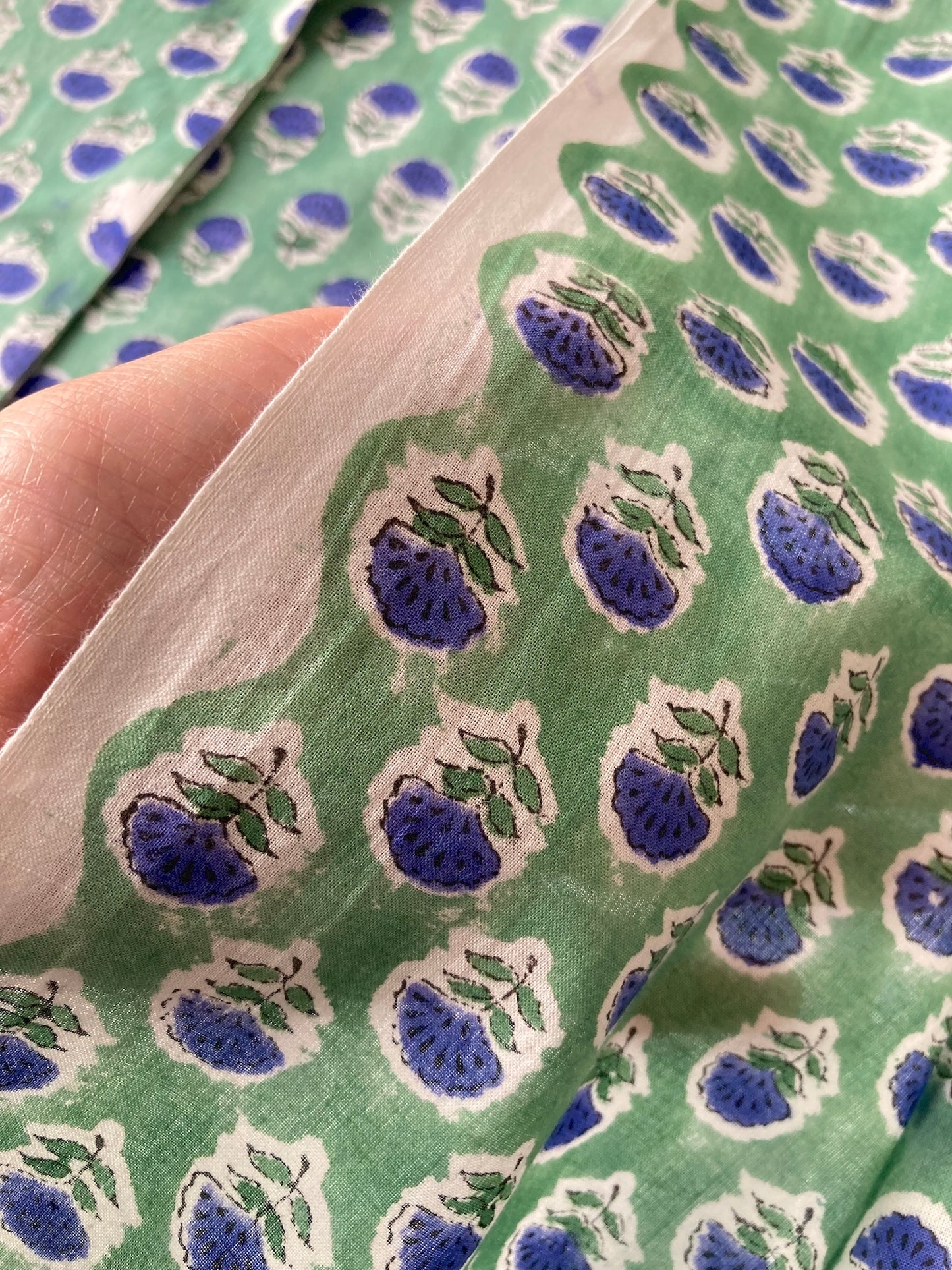 ハンドブロックプリント グリーン 小花柄 コットンプリント生地  #289-18