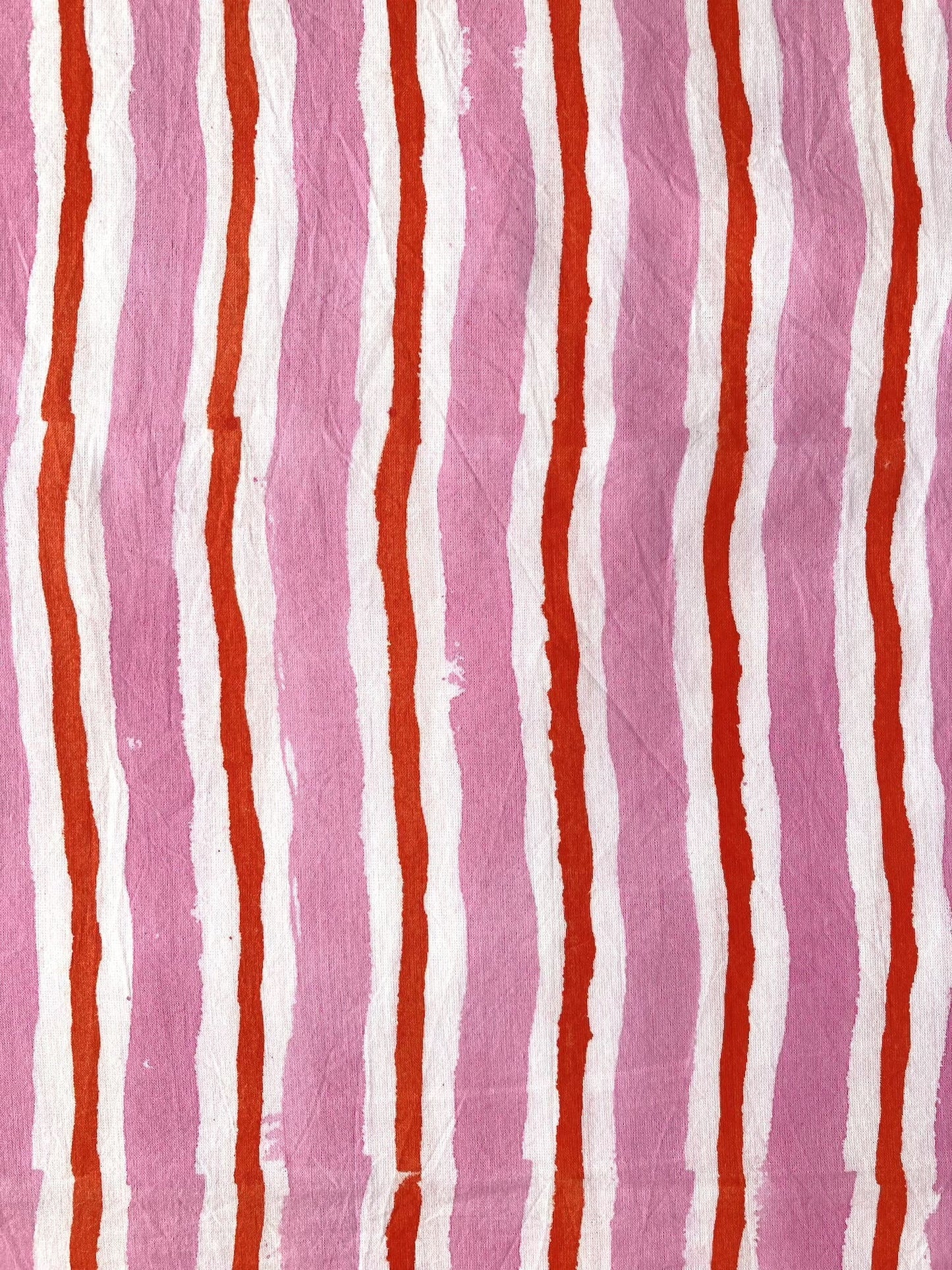 ハンドブロックプリント ピンク ストライプ コットンプリント生地  #289-19