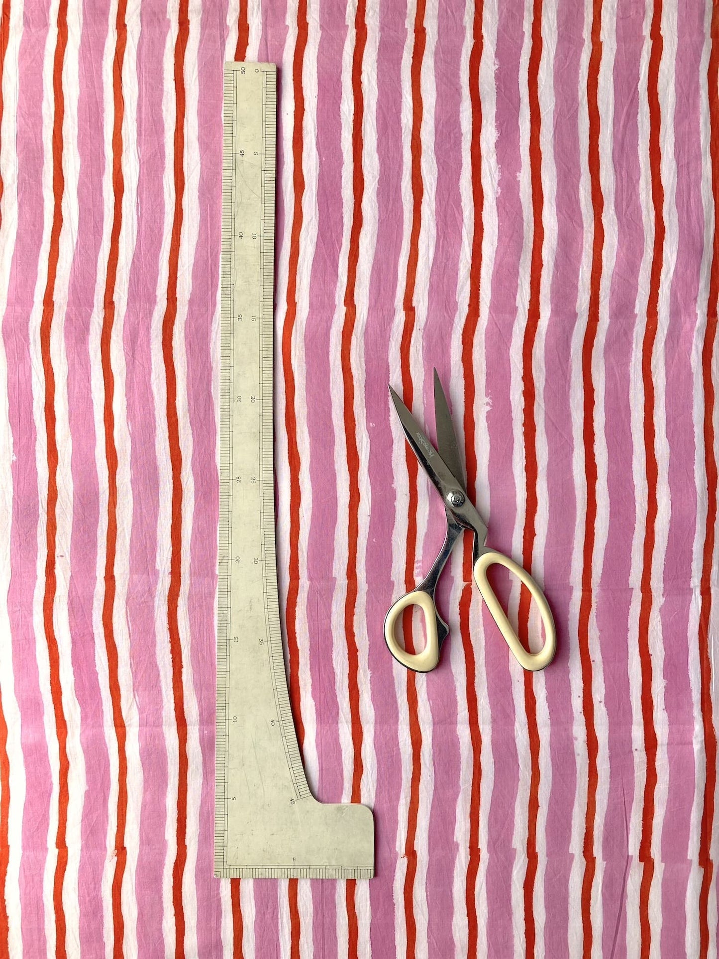 ハンドブロックプリント ピンク ストライプ コットンプリント生地  #289-19