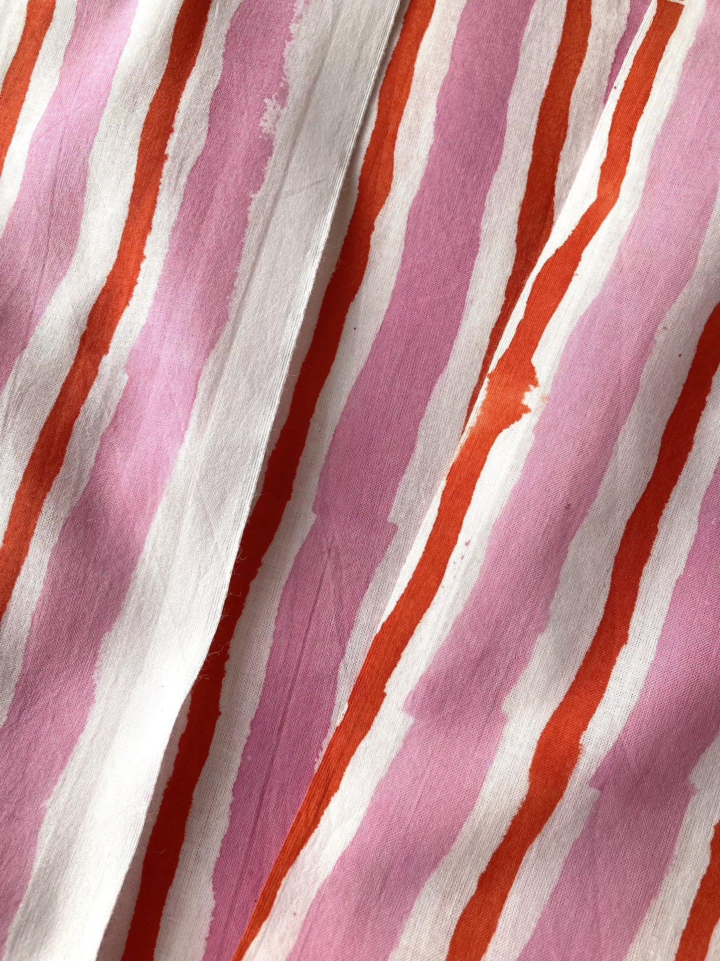 ハンドブロックプリント ピンク ストライプ コットンプリント生地  #289-19