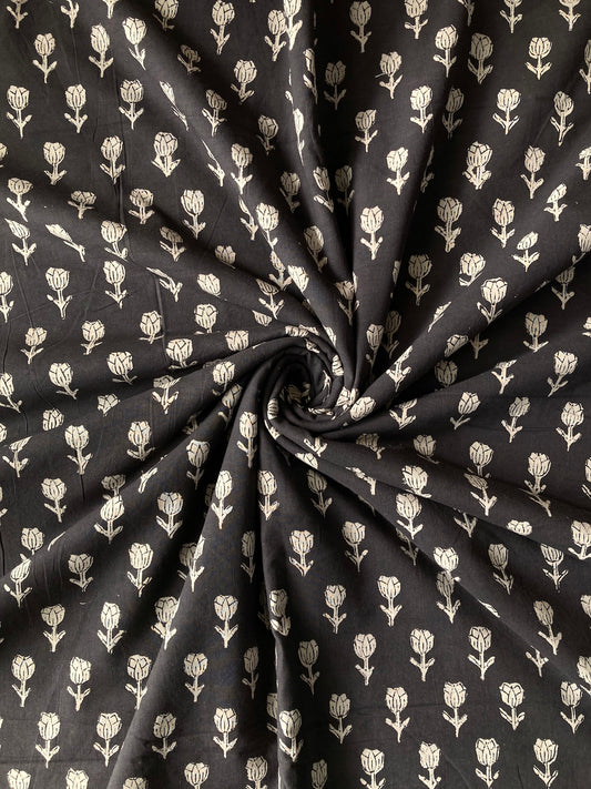 ハンドブロックプリント バグルー ブラック 小花 コットン生地 #289-2