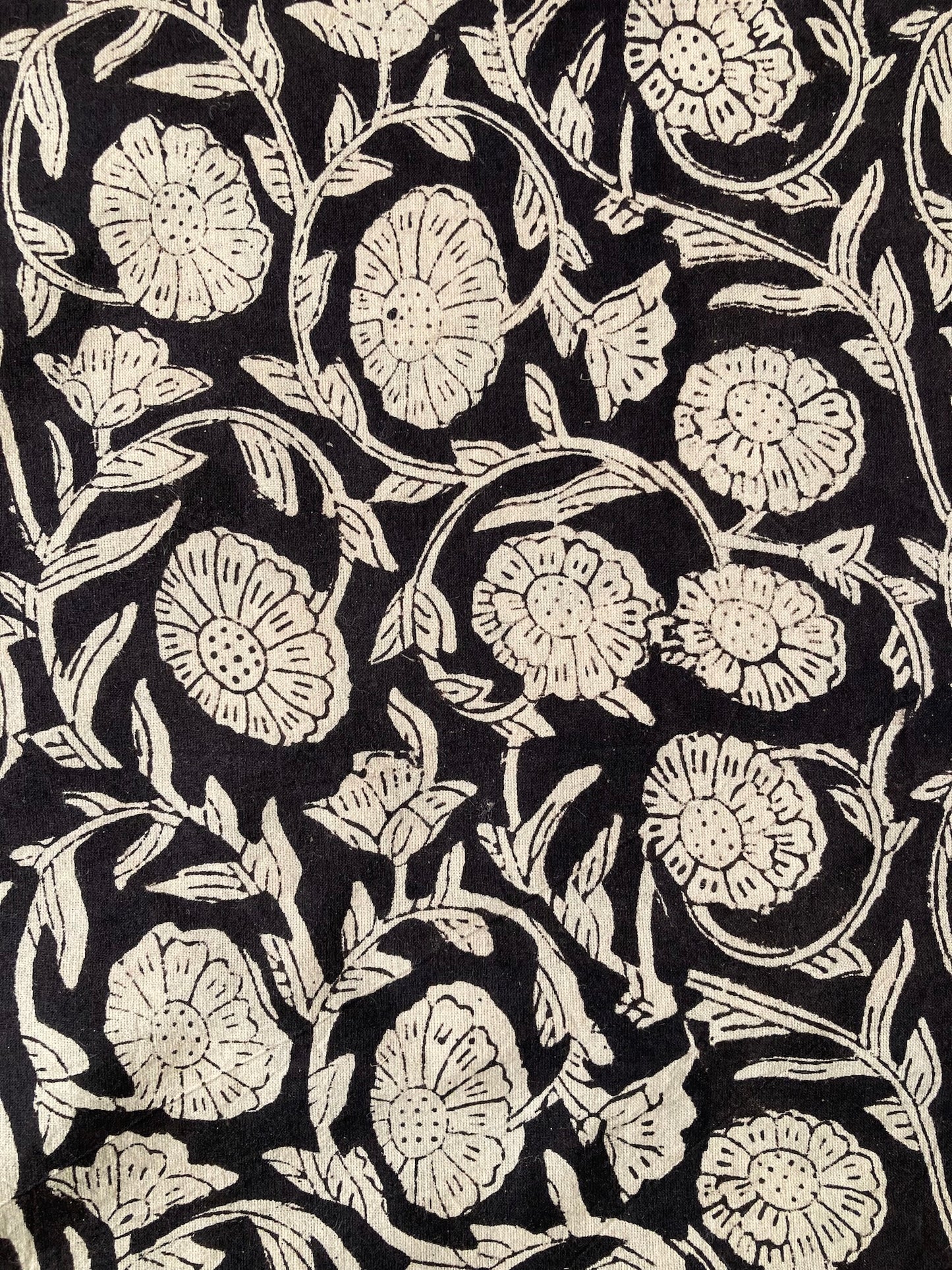 Hand Block Print Bagru Black Floral Cotton Fabric  #289-4