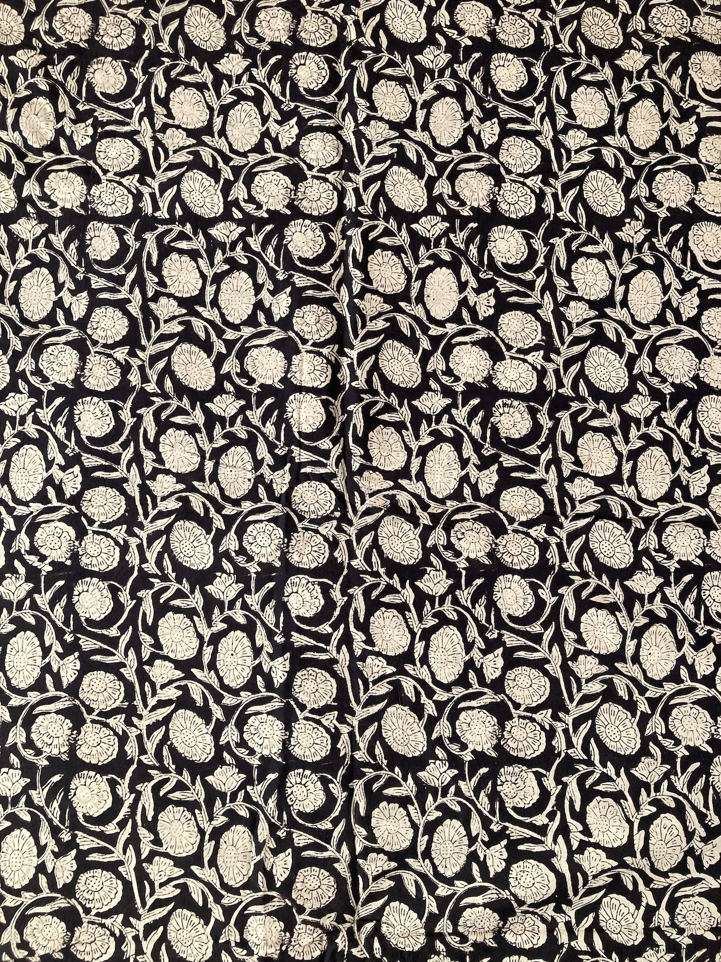 Hand Block Print Bagru Black Floral Cotton Fabric  #289-4