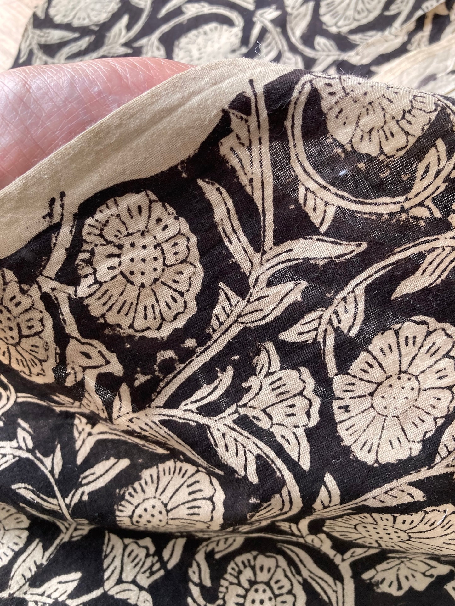 Hand Block Print Bagru Black Floral Cotton Fabric  #289-4