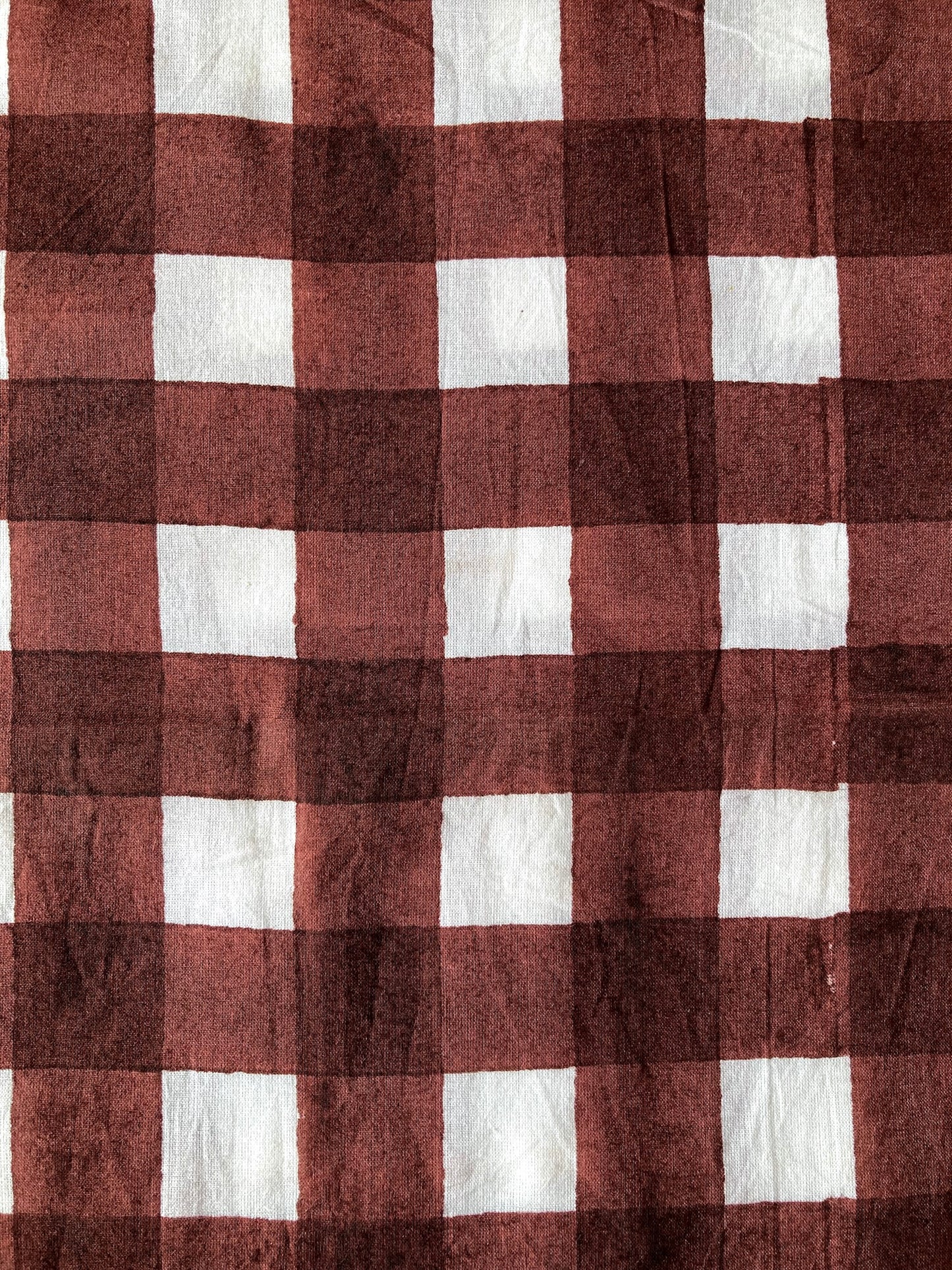 ハンドブロックプリント ダークブラウン チェック 花柄 コットンプリント生地  #289-5