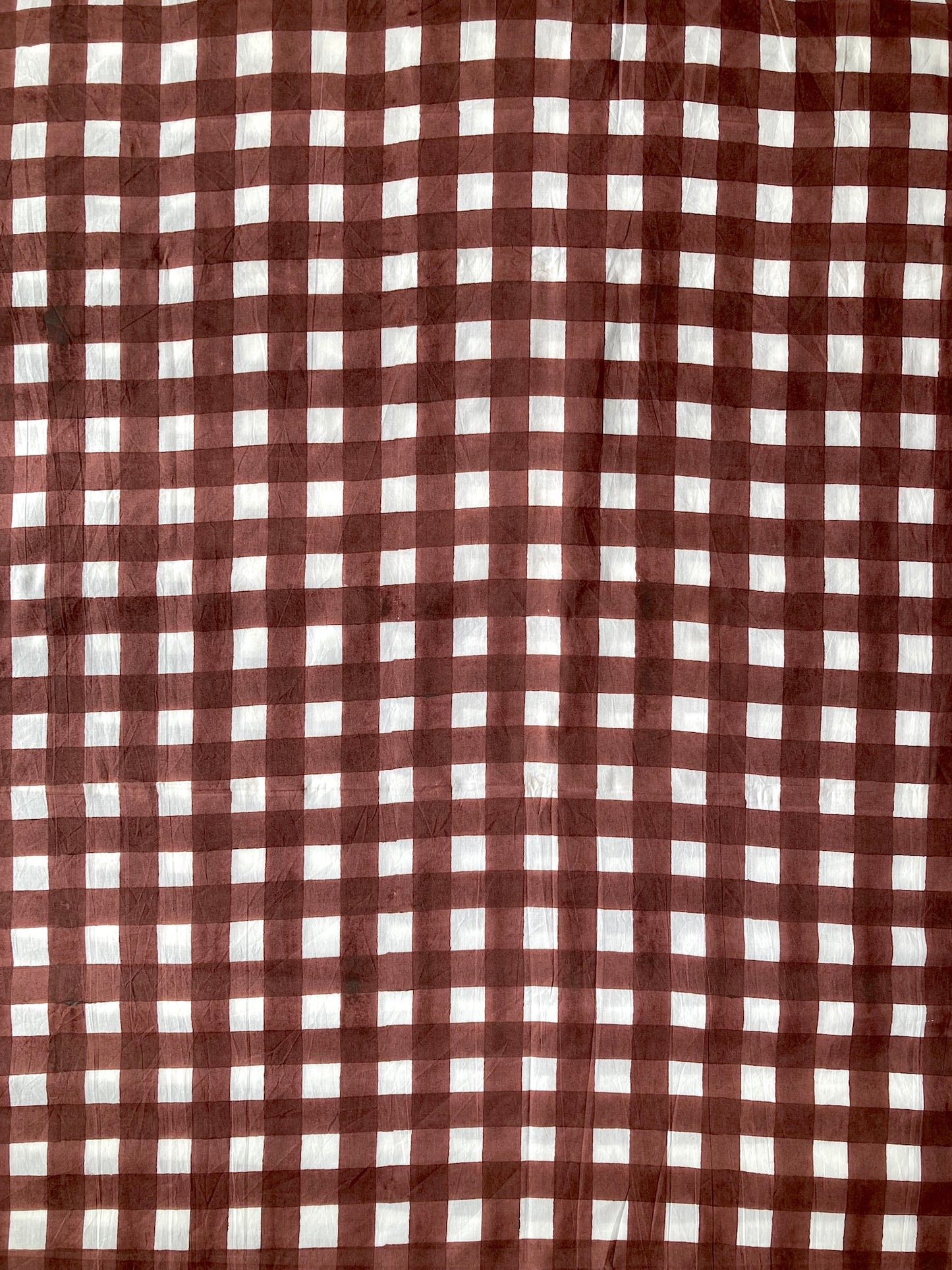 ハンドブロックプリント ダークブラウン チェック 花柄 コットンプリント生地  #289-5